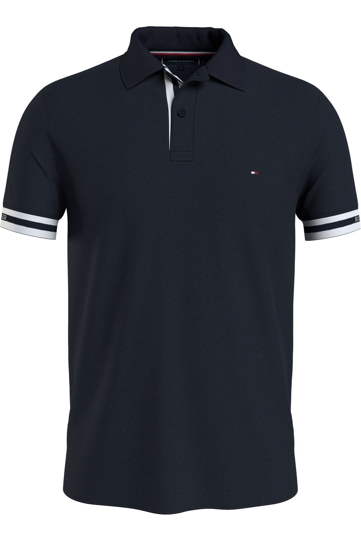 تی شرت یقه پولو آبی مردانه چوگان Slim Fit Cuff Tommy Hilfiger