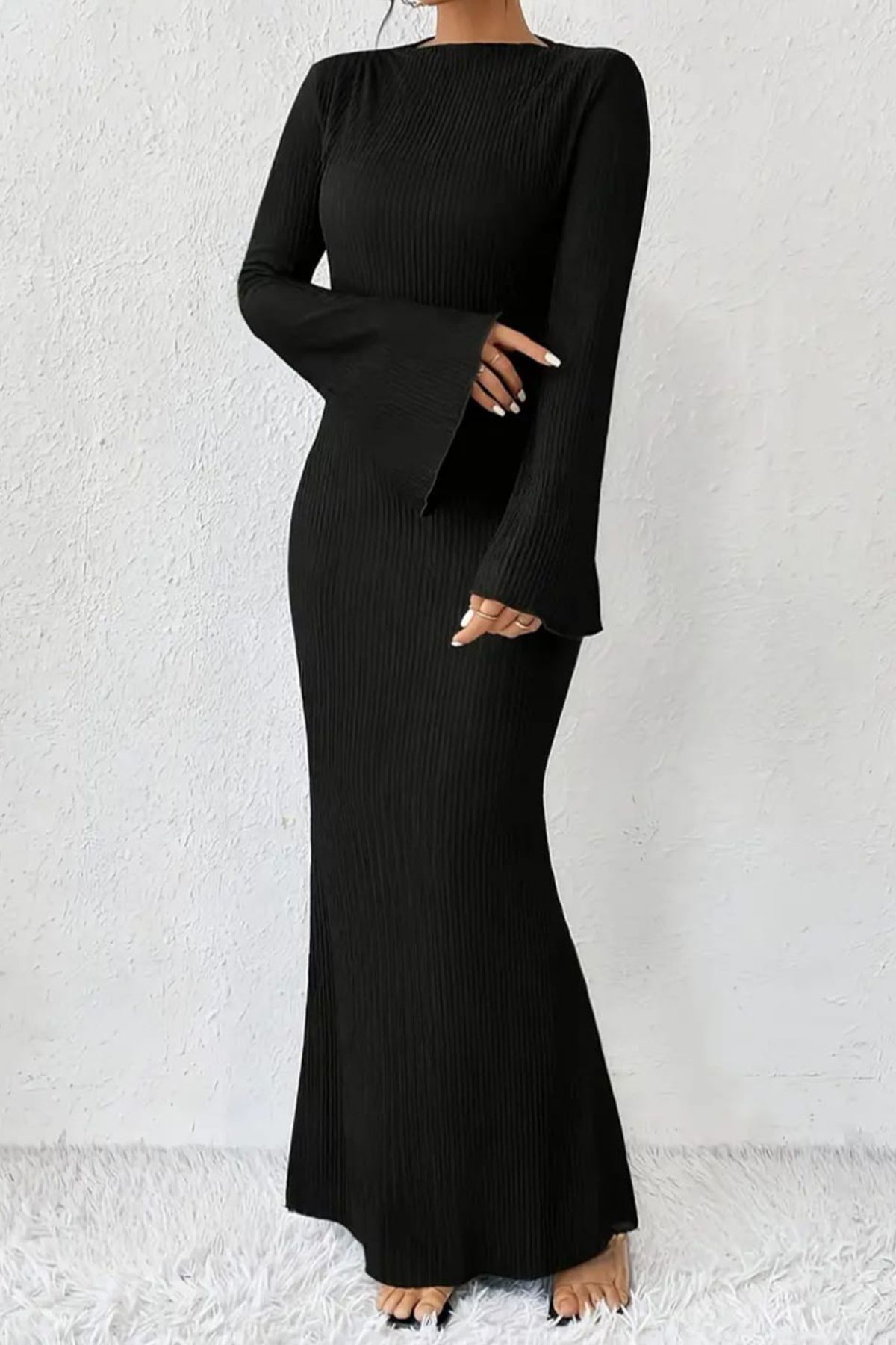 robe camisole à manches longues à col ras du cou et coutures apparentes pour femmes