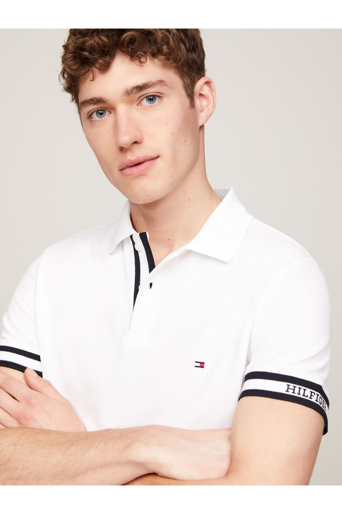 تی شرت یقه پولو سفید مردانه یکنواختی یکنواخت slim fit چوگان Tommy Hilfiger