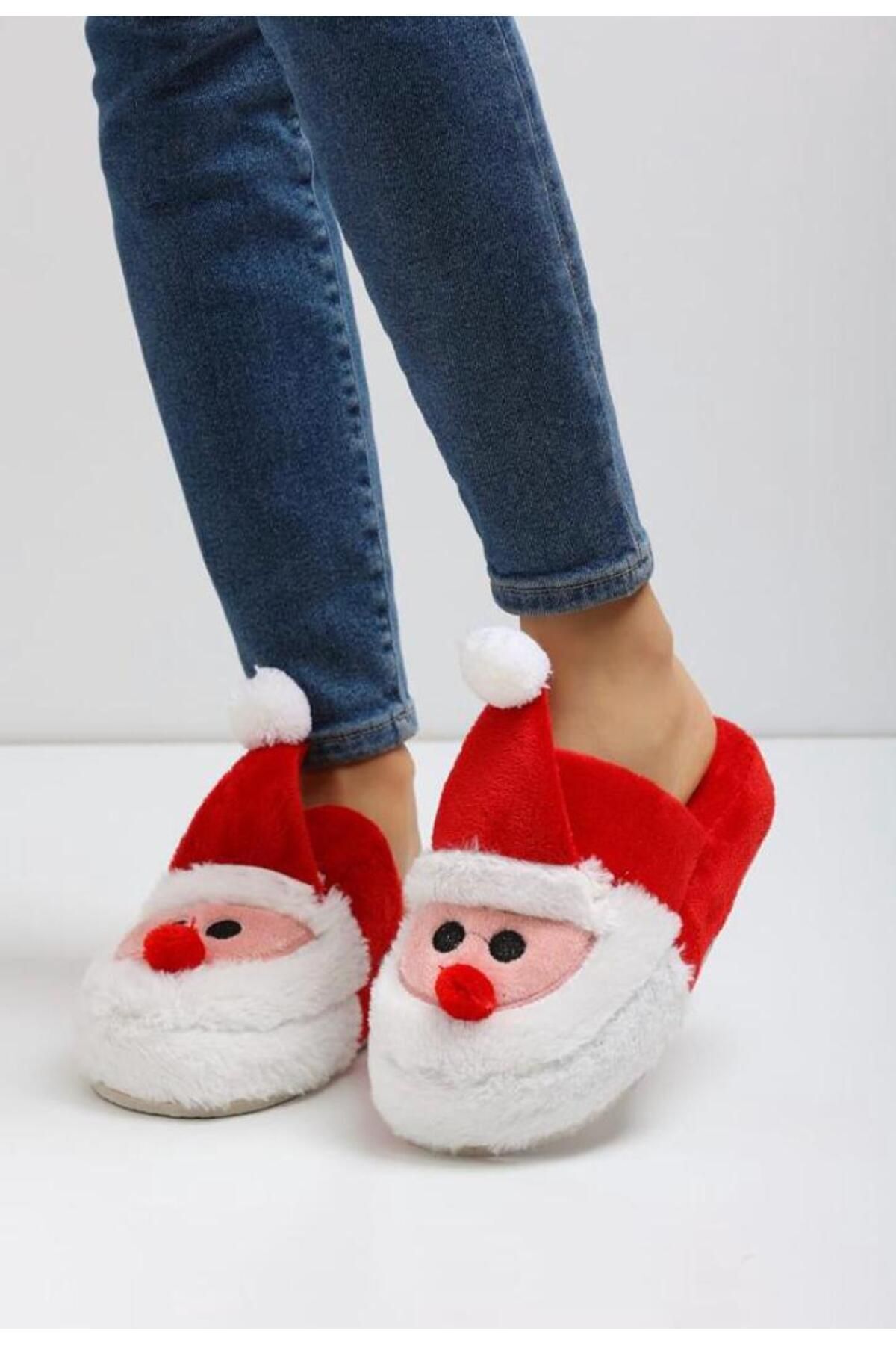 bykujo Noel Baba Temalı Terlik | Hediyelik  Peluş Kadın Ev Terliği | Misafir Terliği