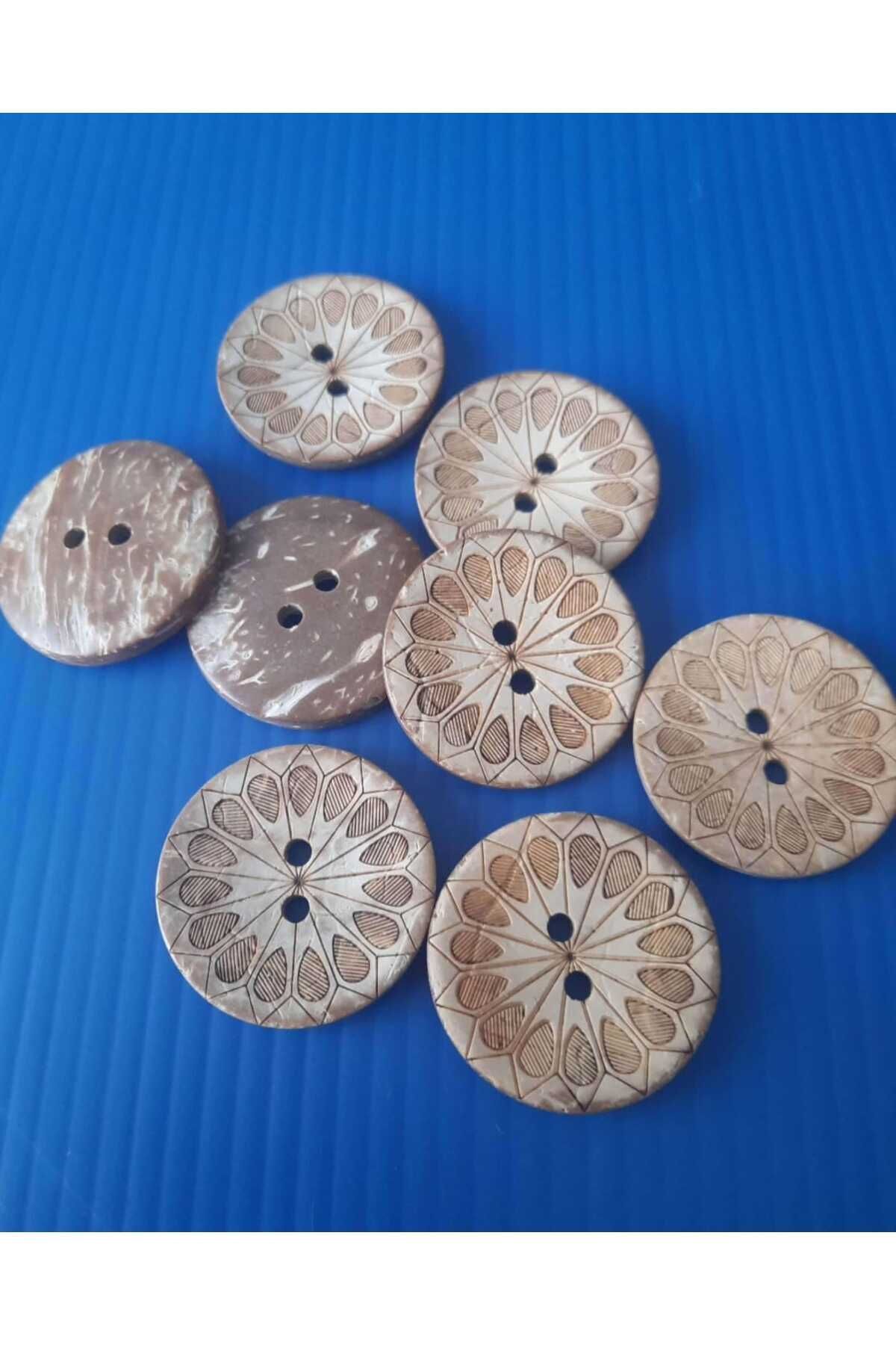 Laser Striped Natural Wood Coconut Wooden Button 3 Cm 1 Pack 5pcs