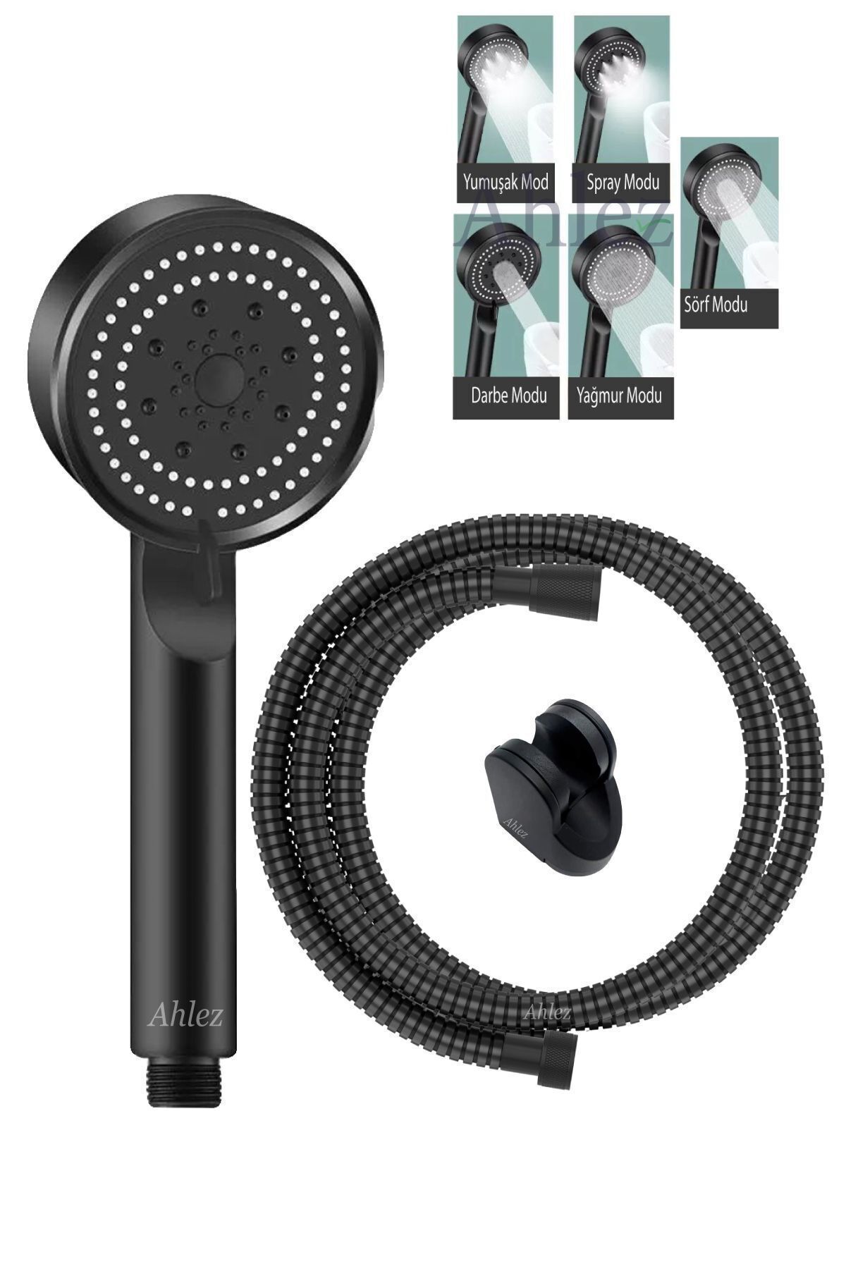 Maxima 5 Function Shower Head , Black Shower Hose and Knuckle Shower Set