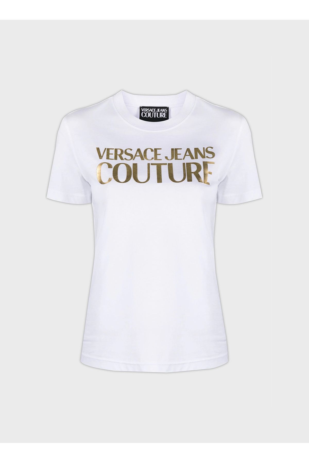 VERSACE JEANS COUTURE Yuvarlak Yaka Bask l Beyaz Kad n T Shirt 76HAHT04 Fiyat Yorumlar Trendyol