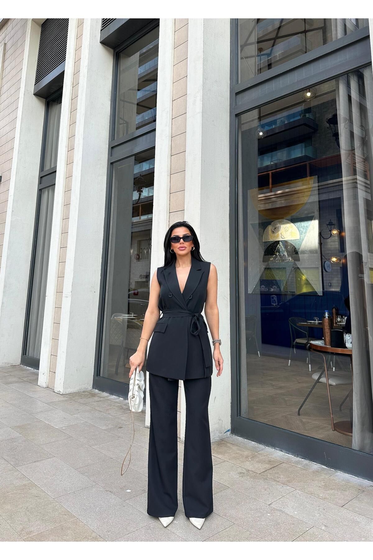 BELTED VEST AND TROUSER SET - Görsel 3