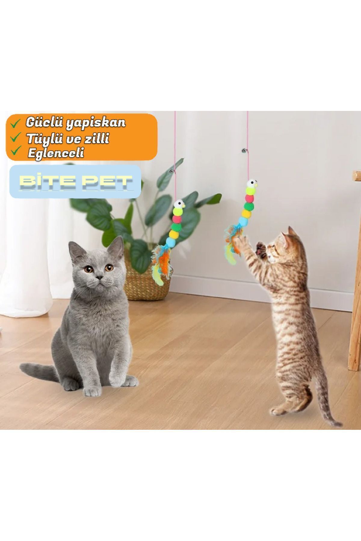 Kendinden Yapışkanlı Renkli Kedi Oyun Oltası Kedi Oyuncağı Yapışkanlı Olta
