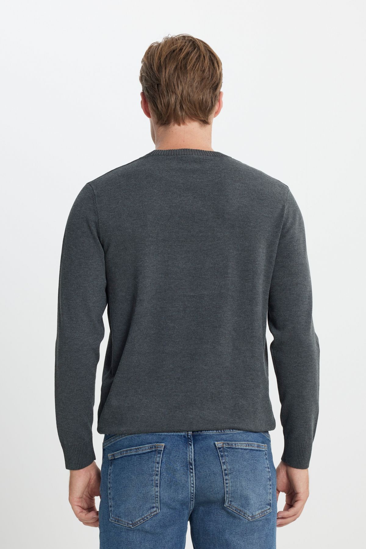 ALTINYILDIZ CLASSICS-Men's Anthracite-Melange Standard Fit Regular Cut Crew Neck Knitwear Sweater 5