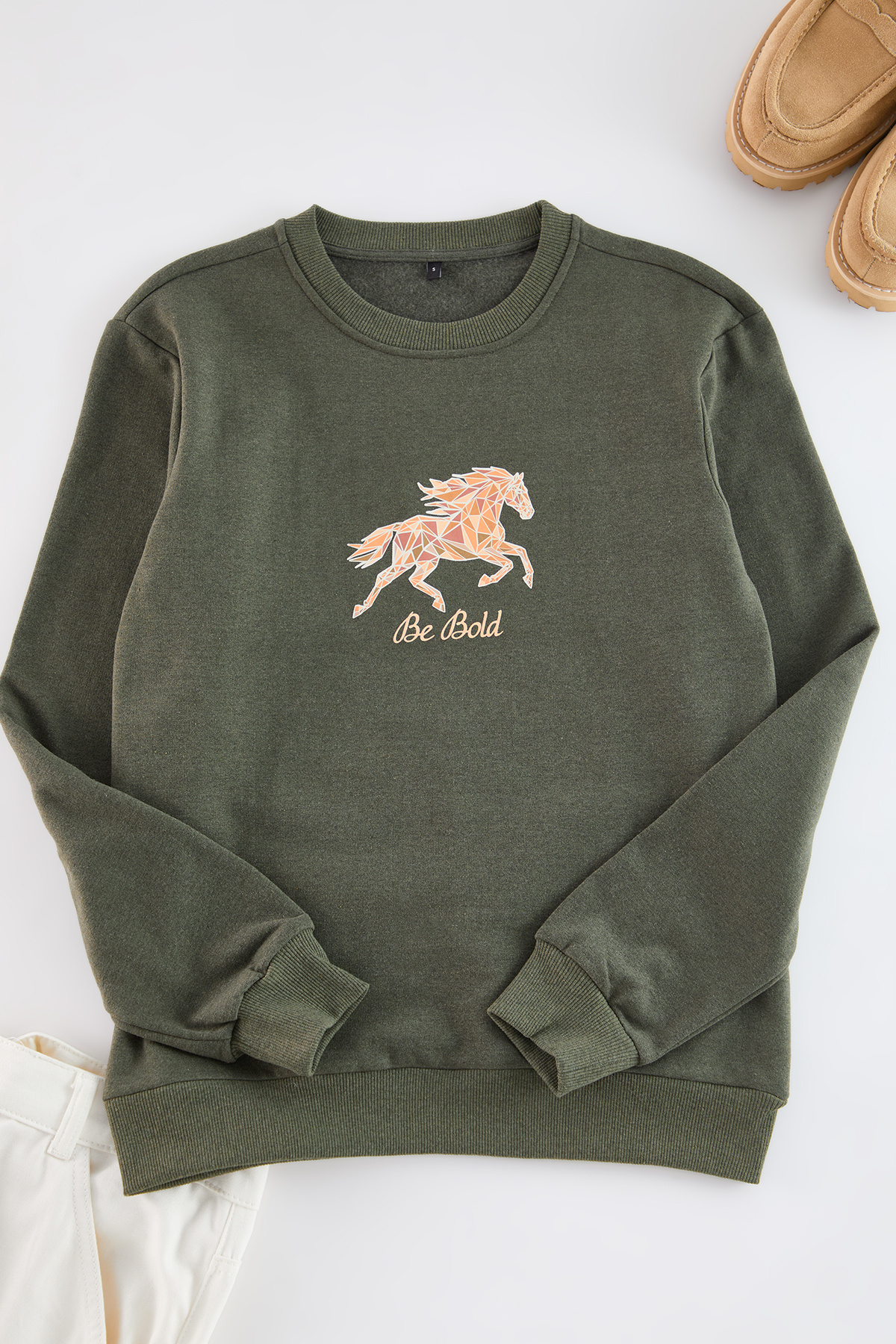 Trendyol Collection-Φούτερ Χακί Animal Print - Φλις, κανονική εφαρμογή TMNAW25SW00152 6