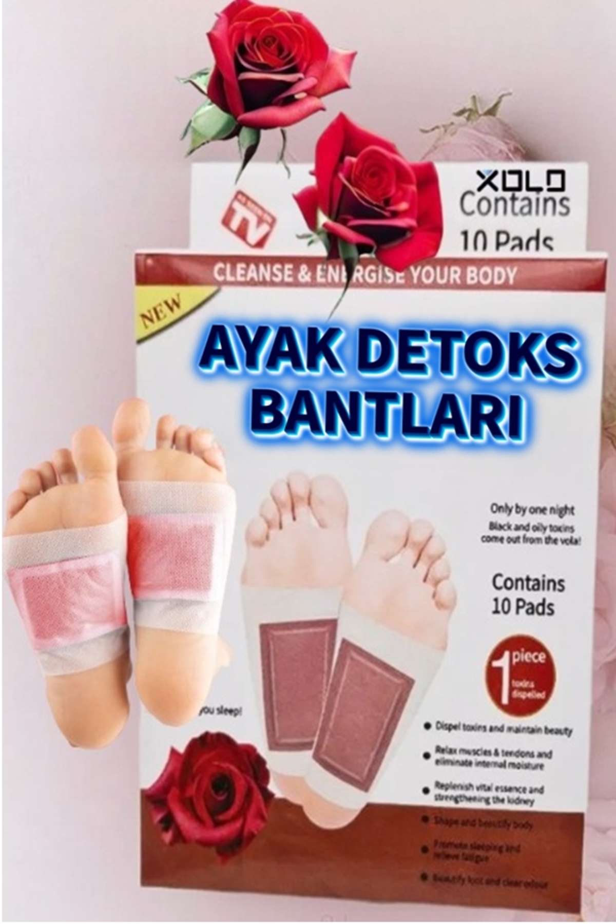 10 Adet Ayak Detoks Bandı Kırmızı Gül Çiçeğİ Detoks Ayak Bandı 3