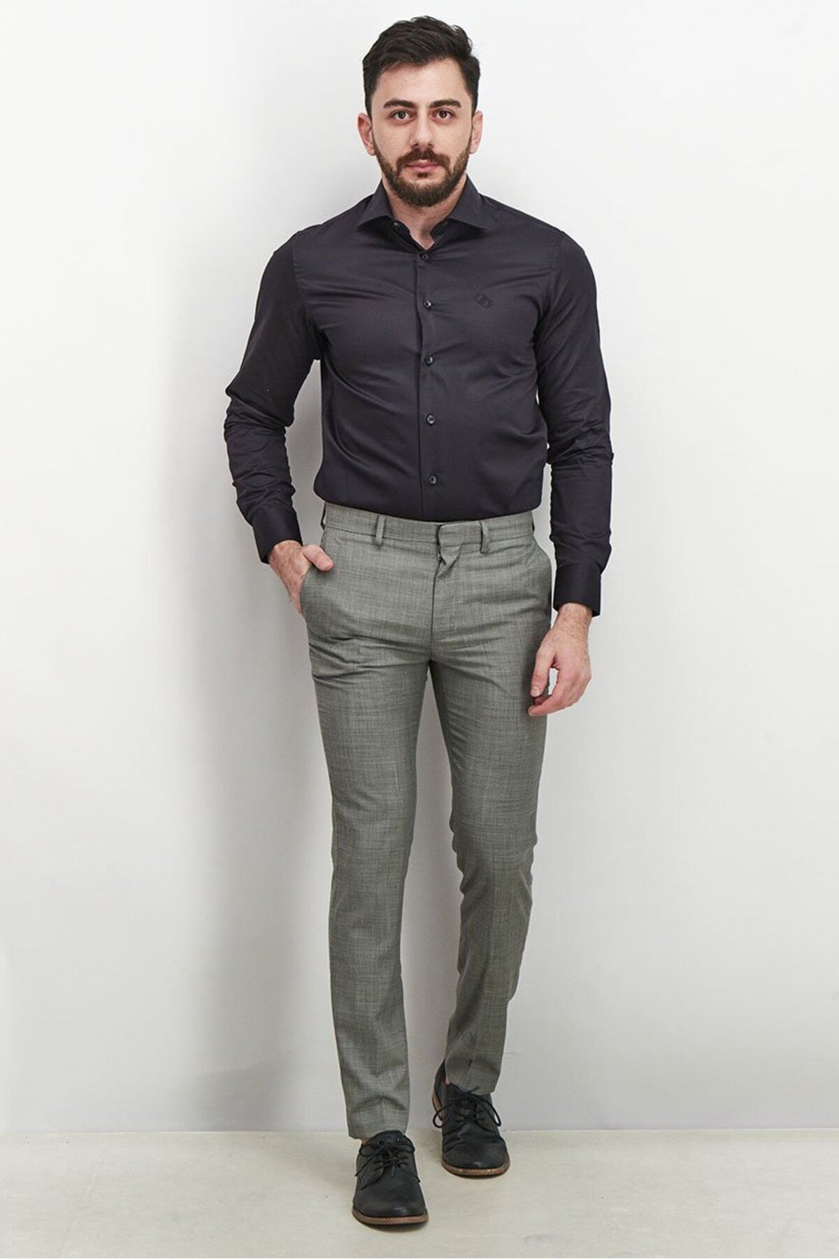 Cavalli Class-Men Slim Fit Long Sleeves Embroidered Dress Shirt, Black 3