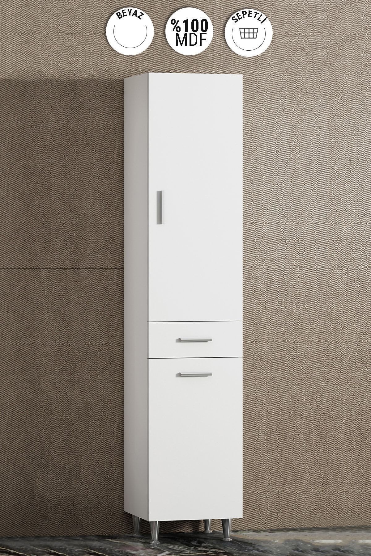 40 Cm Boy Dolap Mdf Beyaz Sepetli