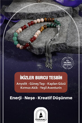 OSMANLI DOĞAL TAŞ Ikizler Burcu Tesbih Anyolit, Güneş Taşı, Kaplan Gözü, Kırm...