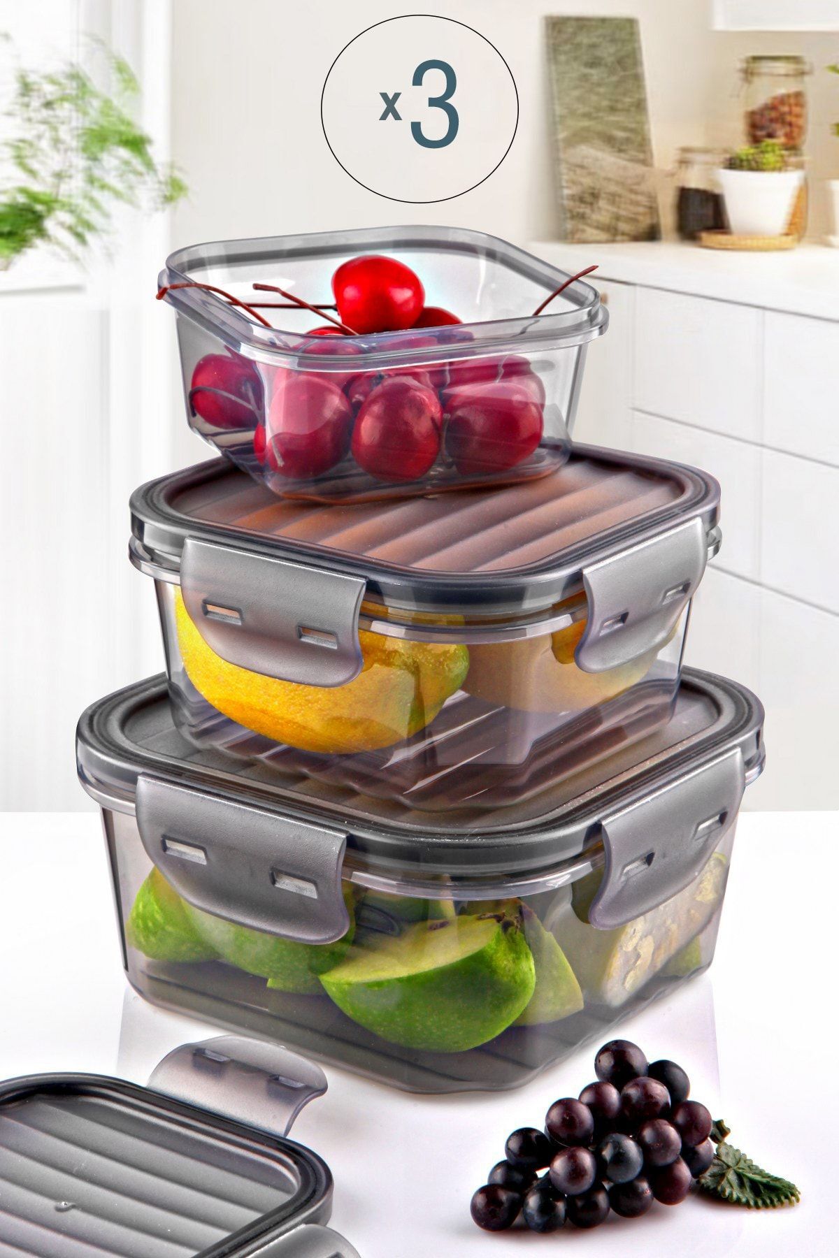 Kitchen Life 3'lü Tam Vakumlu Kilitlli Erzak Saklama Kabı Seti