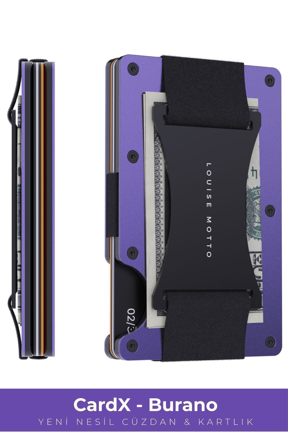 کیف پول و کارت‌بانک Cardx مدل Burano Strap – طراحی مینیمال، متریال پریمیوم، RFID Korumalı، مناسب زنان و مردان (رنگ بنفش) Louise Motto