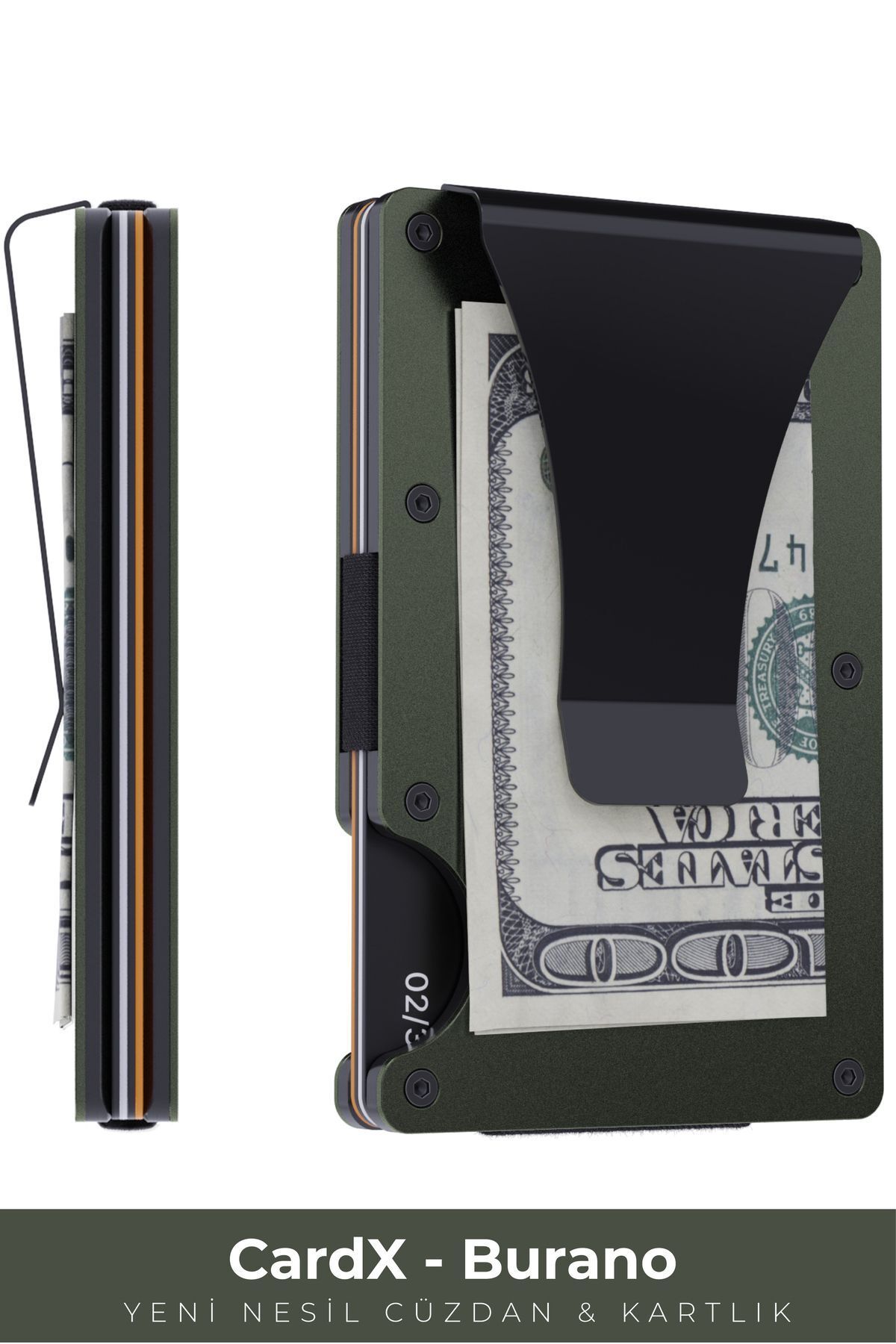 کیف پول و جاکارتی فلزی مدرن با محافظ RFID - مدل Cardx Burano Clips (رنگ خاکی) Louise Motto