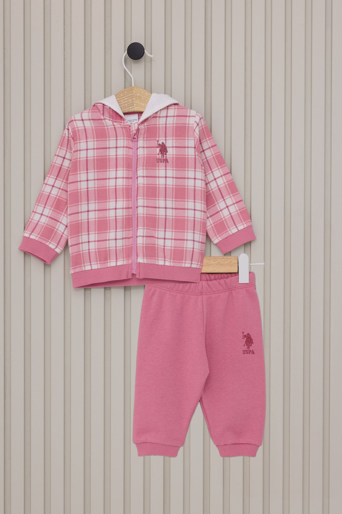 ست بالا و پایین سرپوش دار زیپ دار نوزاد دختر با مجوز U.S. Polo Assn.