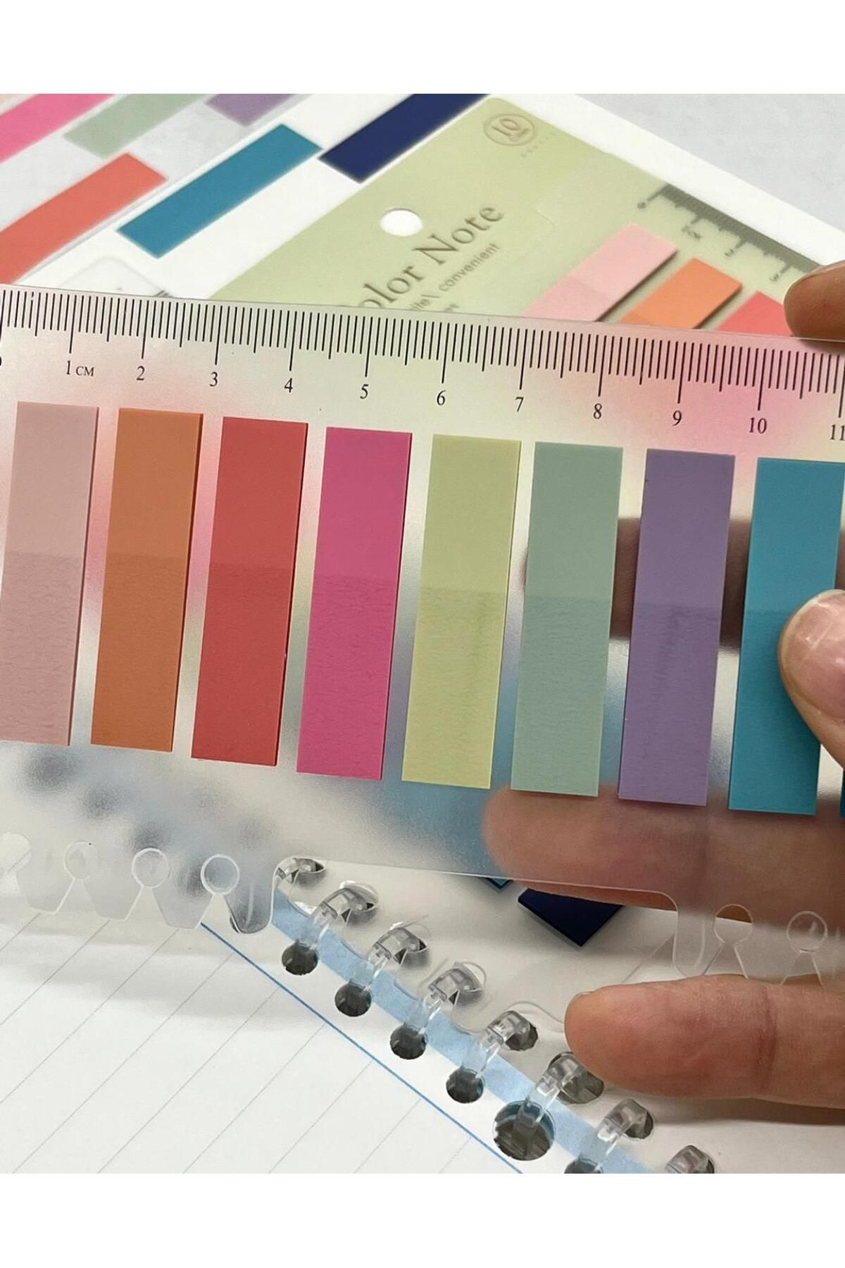 Kağıt Gemi Dükkan-Pink and Blue Tones with 10 Colored Rulers Transparent Pet Index / Index Sticker / Postit / Post-it 3