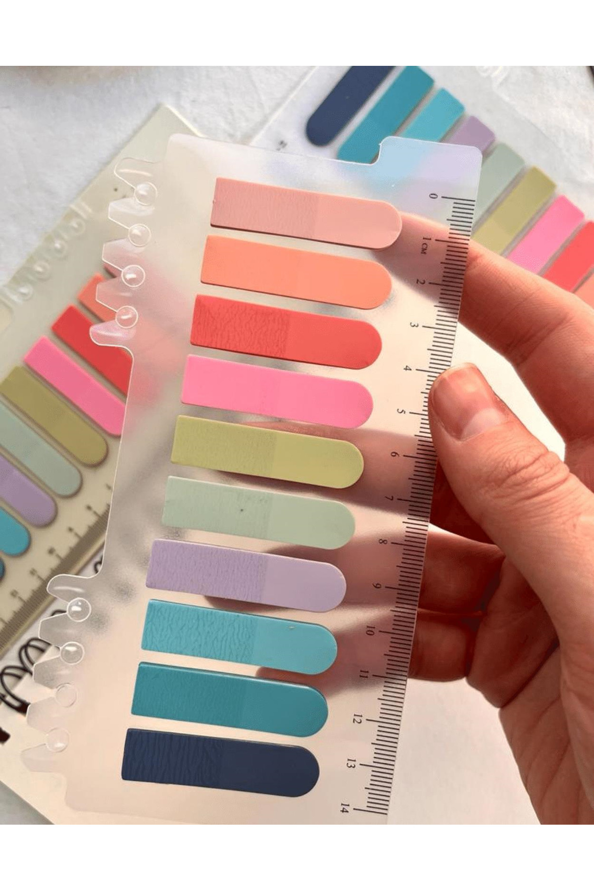 Kağıt Gemi Dükkan 10 Renkli Cetvelli Pembe Mavi Tonları İndeks Sticker/İndex/Postit/Post-it/Kitap Ayracı/Not Kağıdı