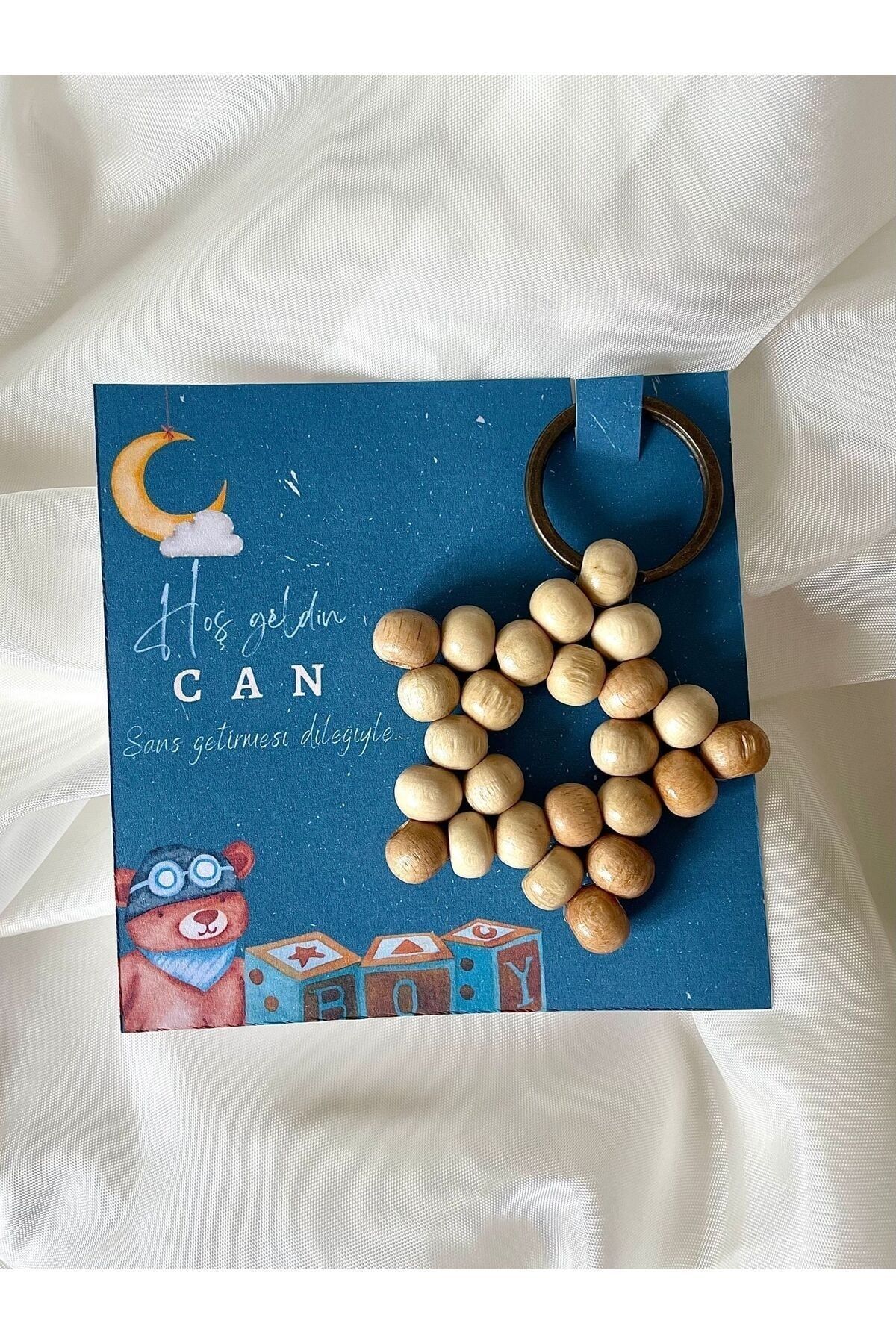 20Pcs Name Custom Written Birthday Newborn Gift Card Wooden Beads Star Keychain