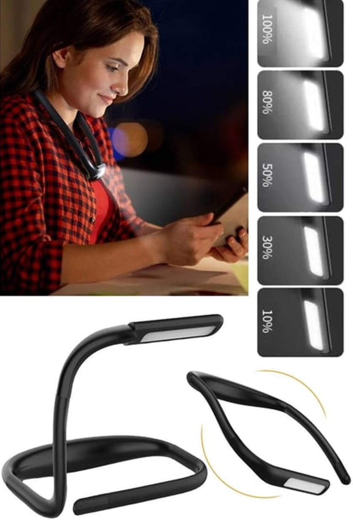 The Wlue Şarjlı LED Yumuşak Boyun Askılı Kitap Okuma Işığı 3 Renk Tonu Masa Lambası Ayarlanabilir Paraklık