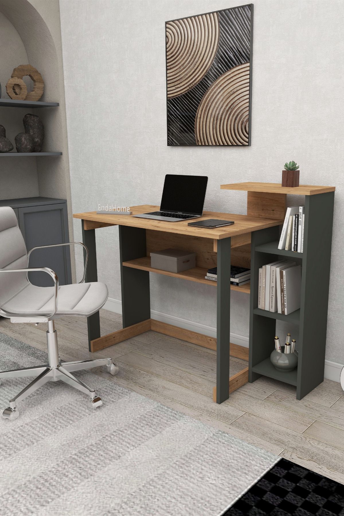 Lotus 5 Shelf Desk Laptop Computer Desk Office Course Dining Kids Desk Pine-Anthracite