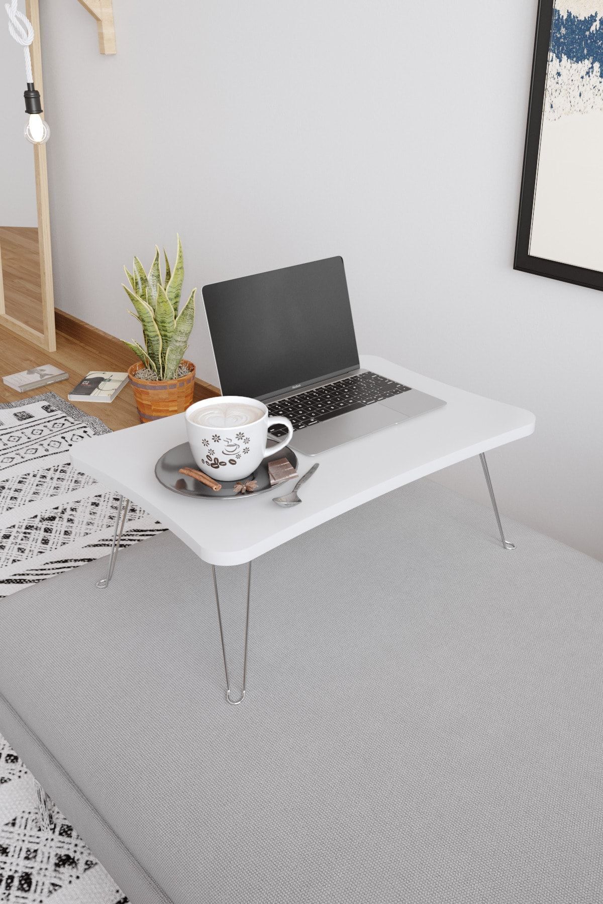 Genel Markalar Taşınabilir Katlanır Yatak Koltuk Üstü Hasta Servis Masası Laptop Bilgisayar Çalışma Sehpası - Beyaz