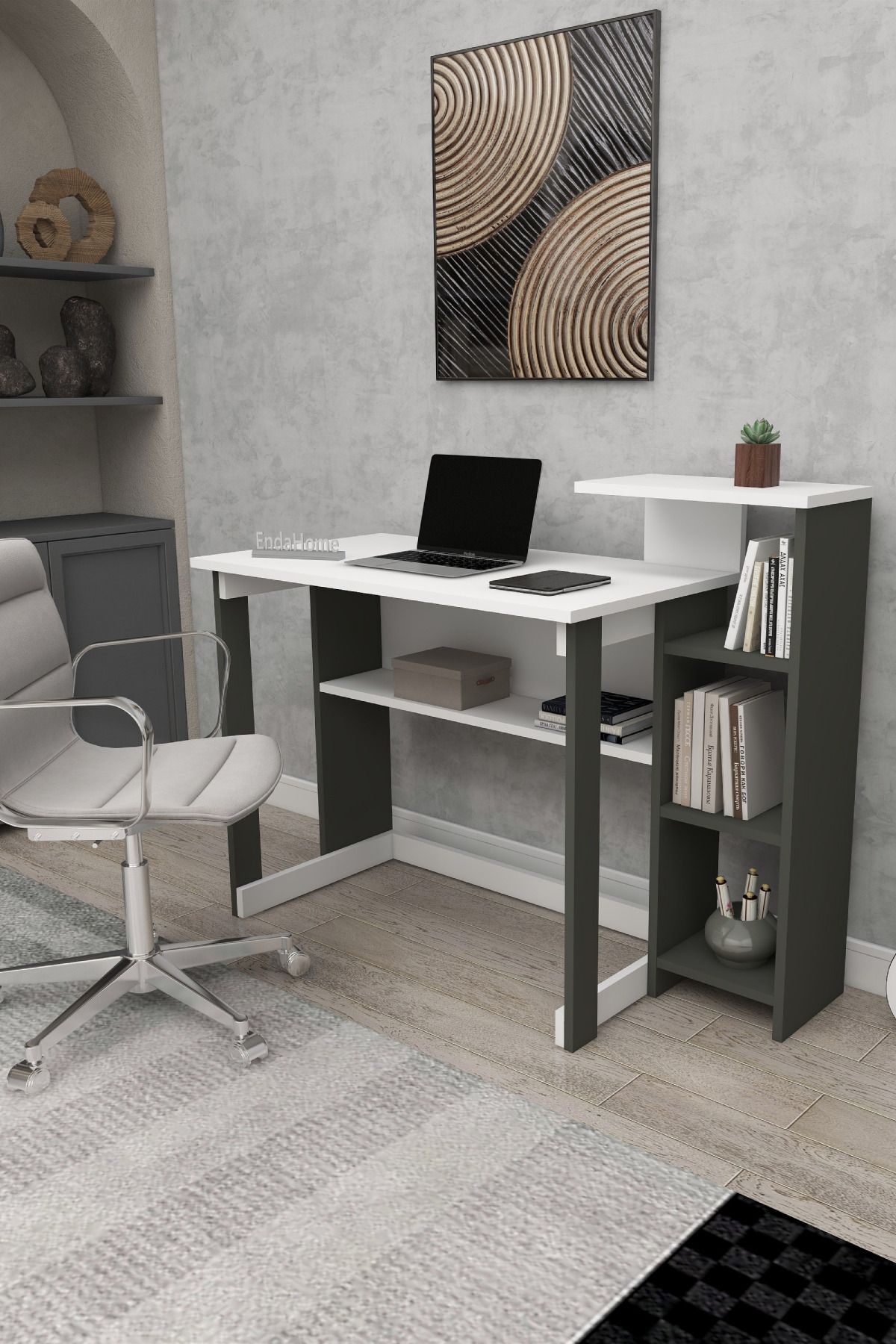 Lotus 5 Shelf Desk Laptop Computer Desk Office Course Dining Kids Desk Anthracite-White