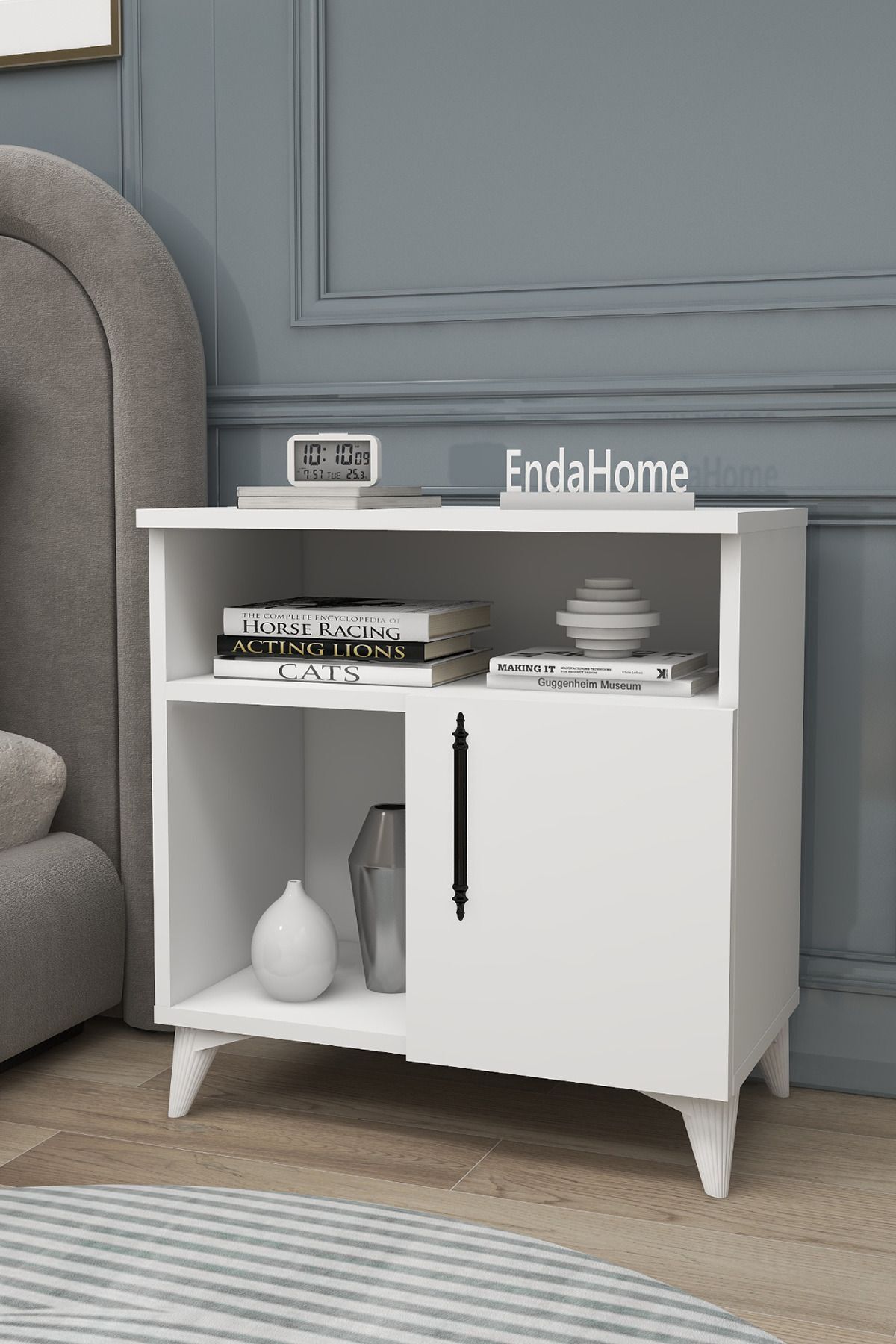 Zuesse Dizayn Melina Tek Kapaklı 2 Raflı Bölmeli Komodin & Şifonyer Yatak Odası Başucu Düzenleyici Komidin - Beyaz