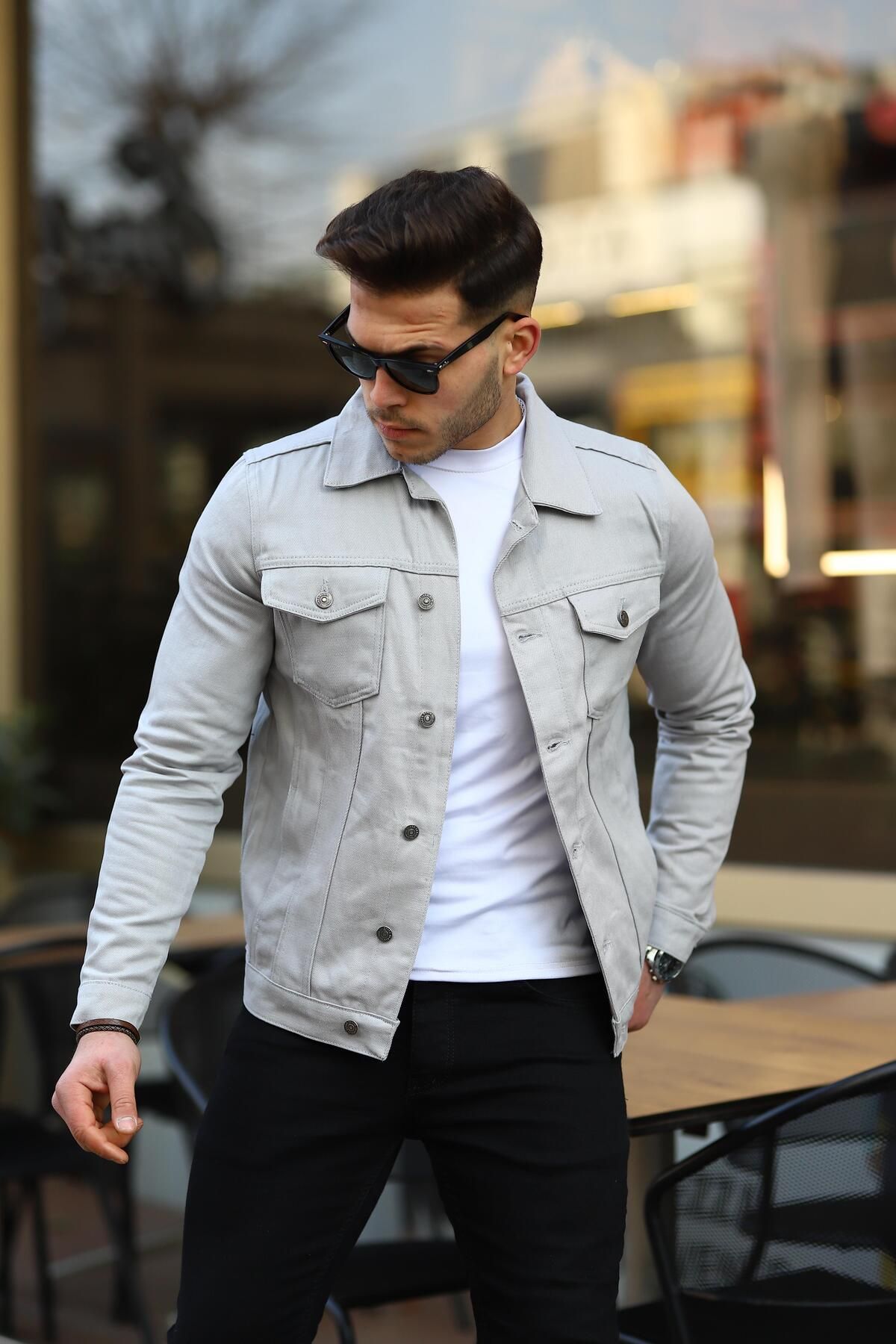 Stone denim jacket mens top