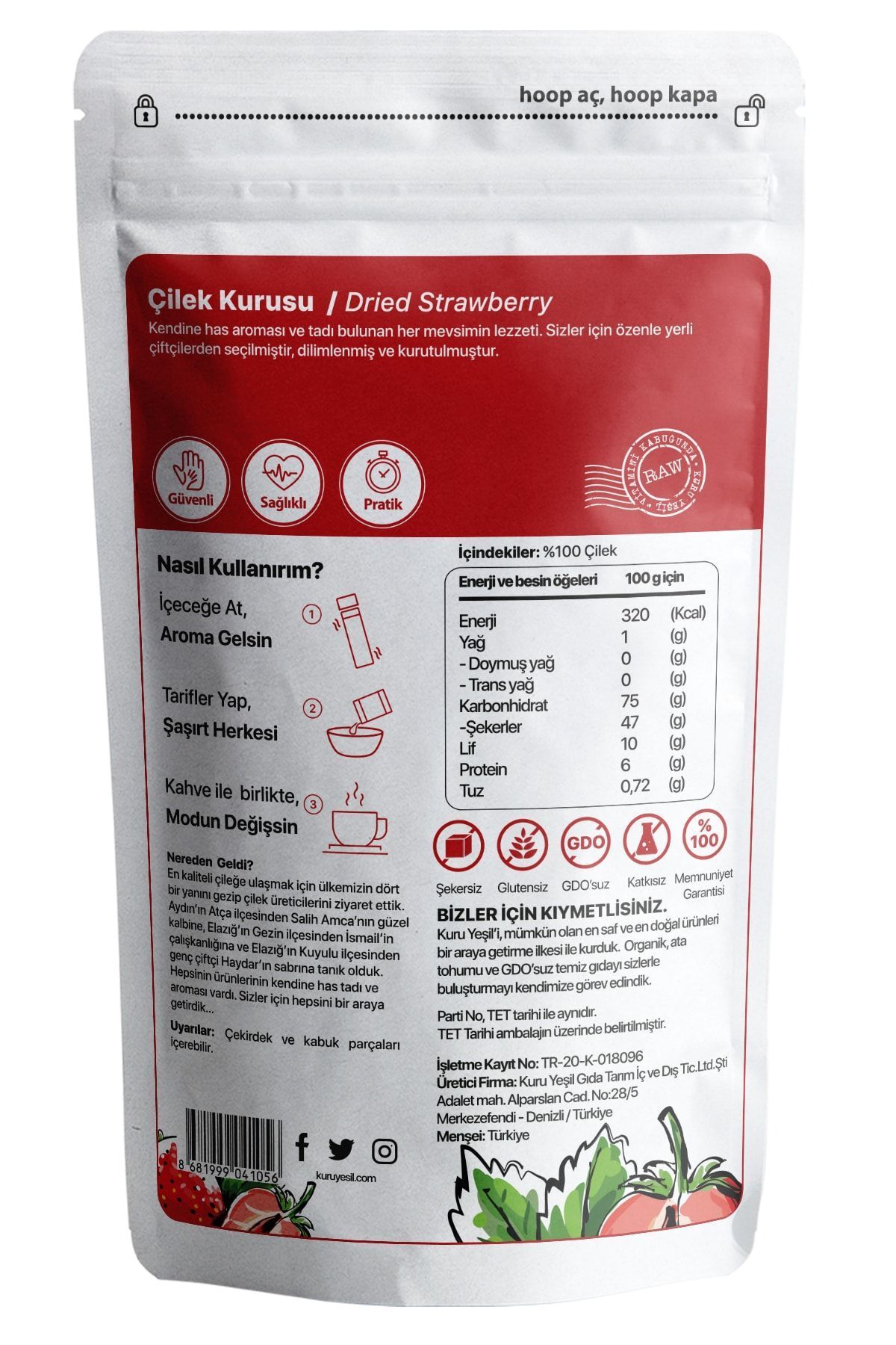 Kuru Yeşil-2 X 50 g Peach and Strawberry Dried - Snack Dried Fruit 4