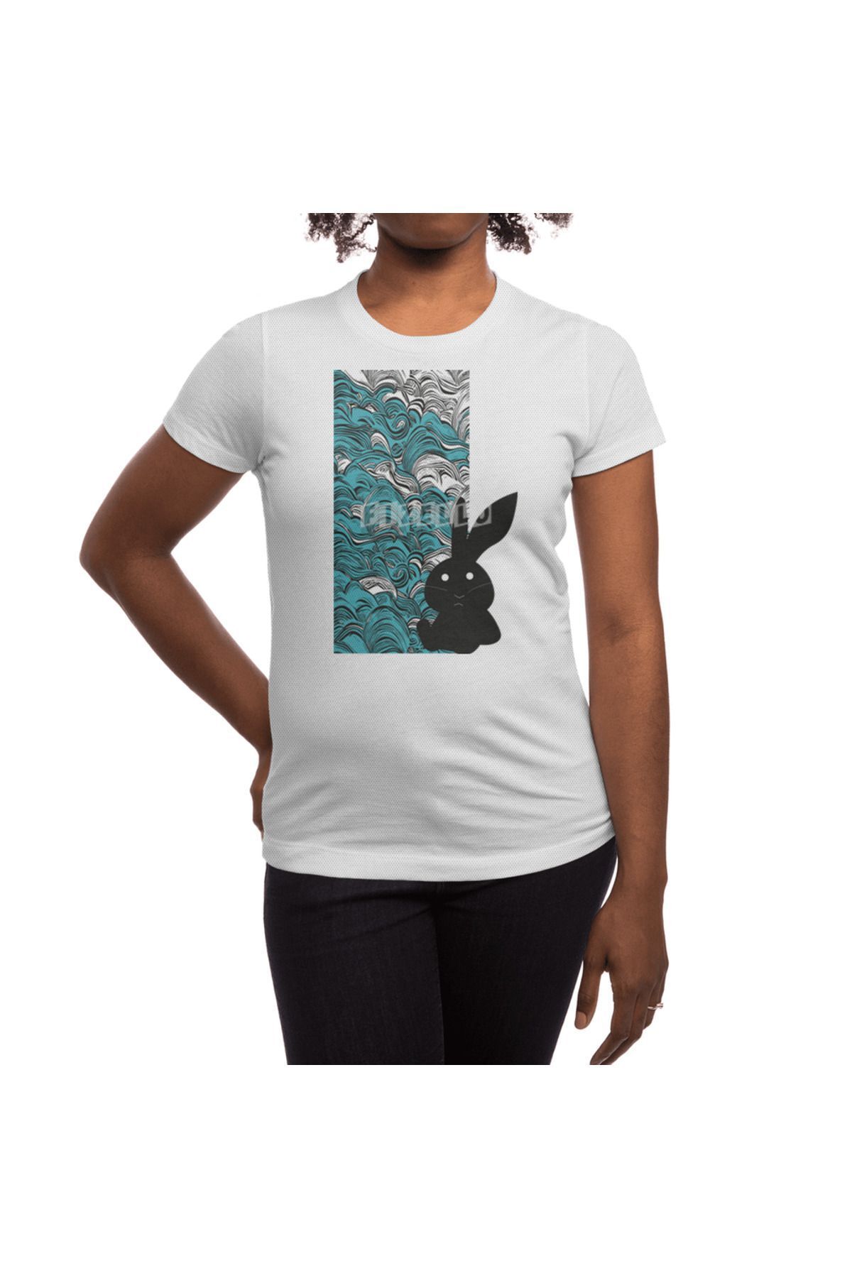 Fizello-Μπλουζάκι ανδρικό και γυναικείο - Unisex λευκό, διάνυσμα μπλουζάκι "In The Rabbit's Waves" 3
