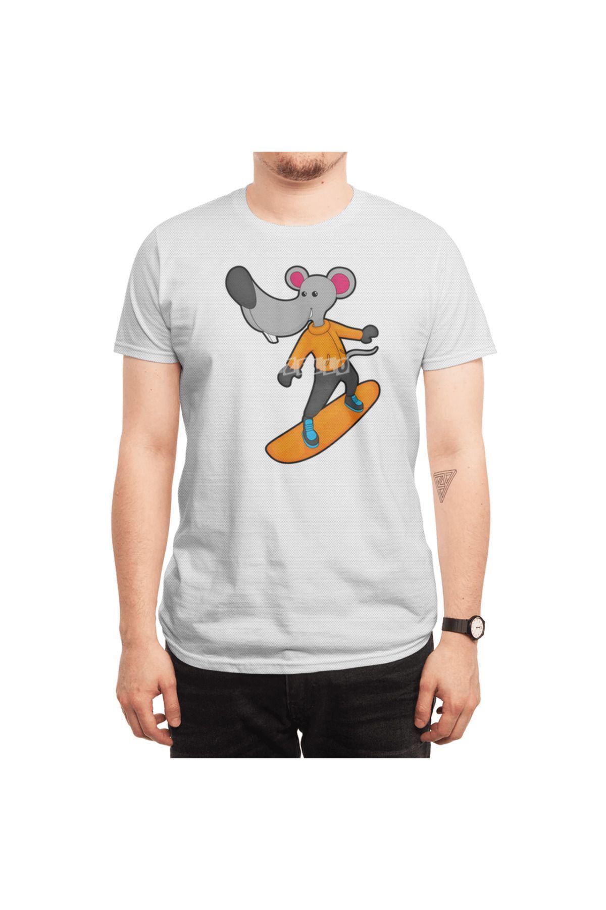 Fizello-Ανδρικό και γυναικείο λευκό μπλουζάκι - Mouse As Snowboarder With Snowboarding Unisex Design 6