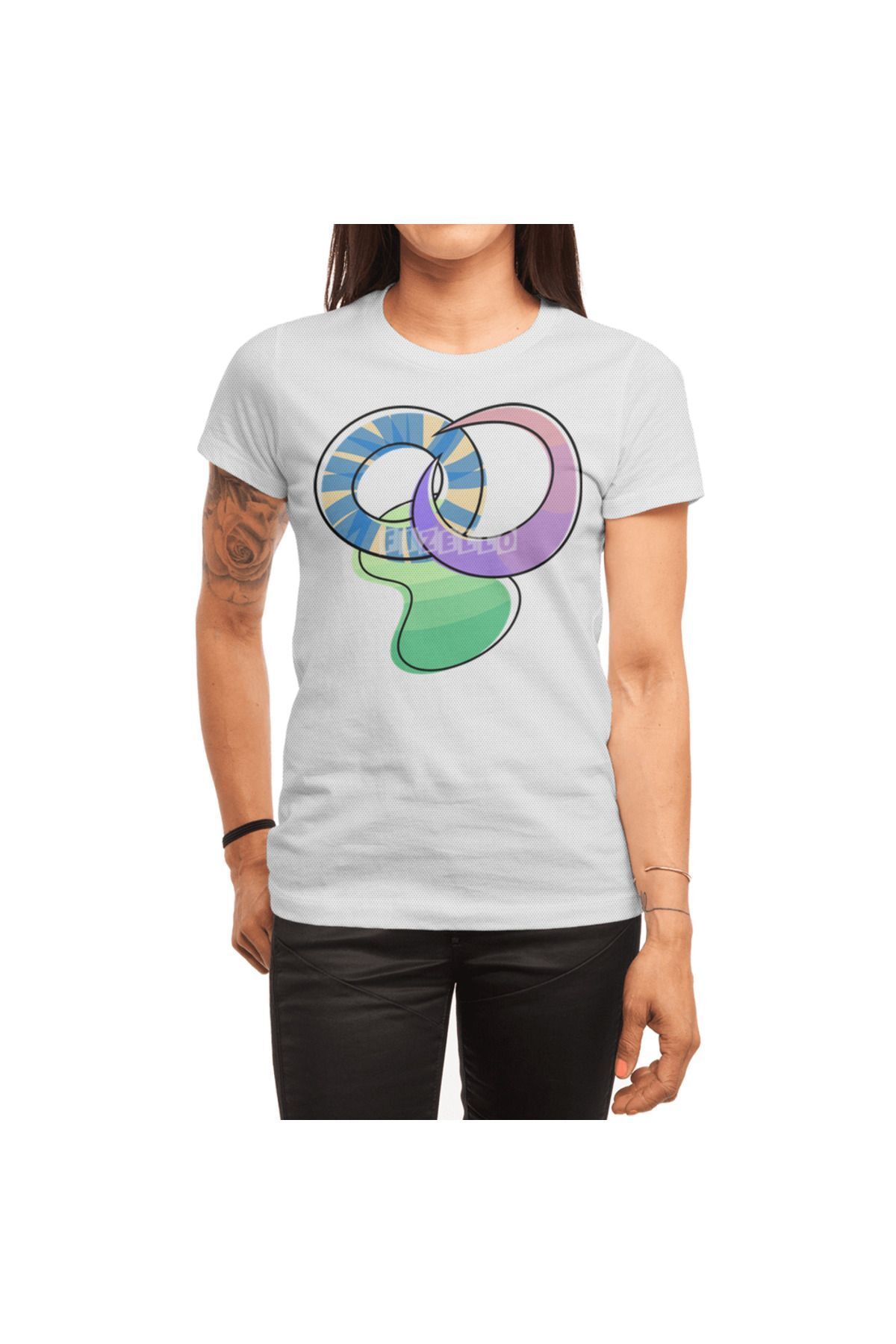 Fizello-Ανδρικό και γυναικείο λευκό μπλουζάκι - Random Colorful Shapes Design 1