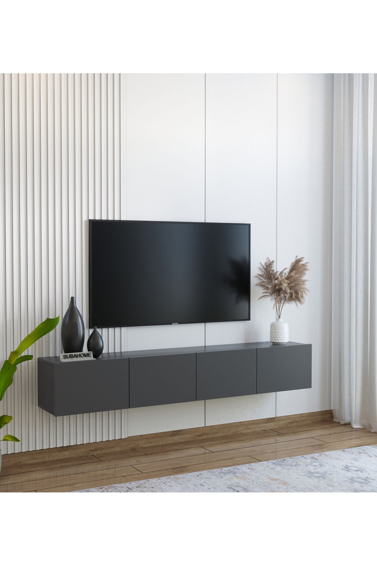 Wall Mounted Modern Minimalist Anthracite TV Unit Mdf 160 cm