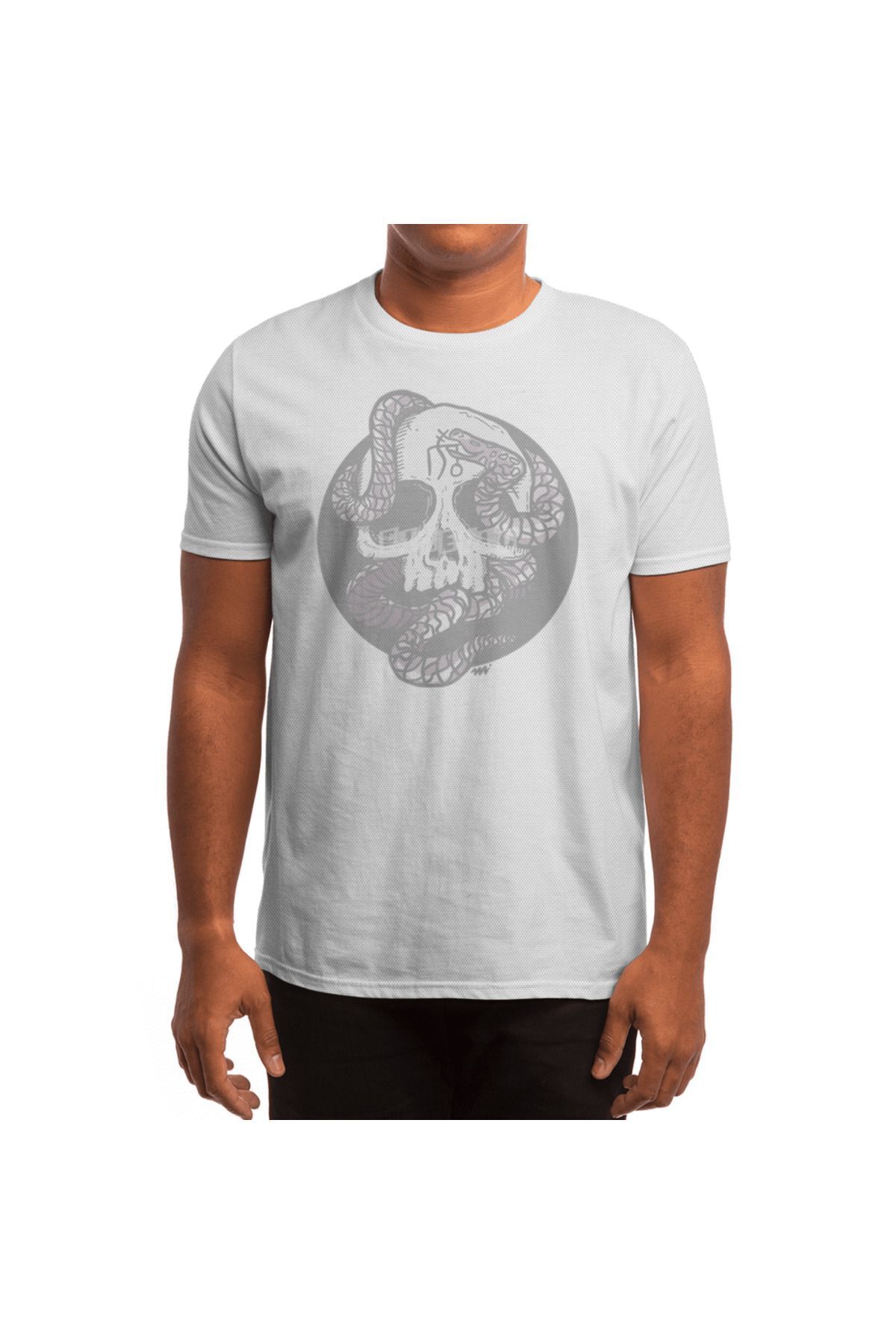 Fizello-Tricou alb unisex - Tricou cu model Sm Skull, pentru bărbați și femei 4