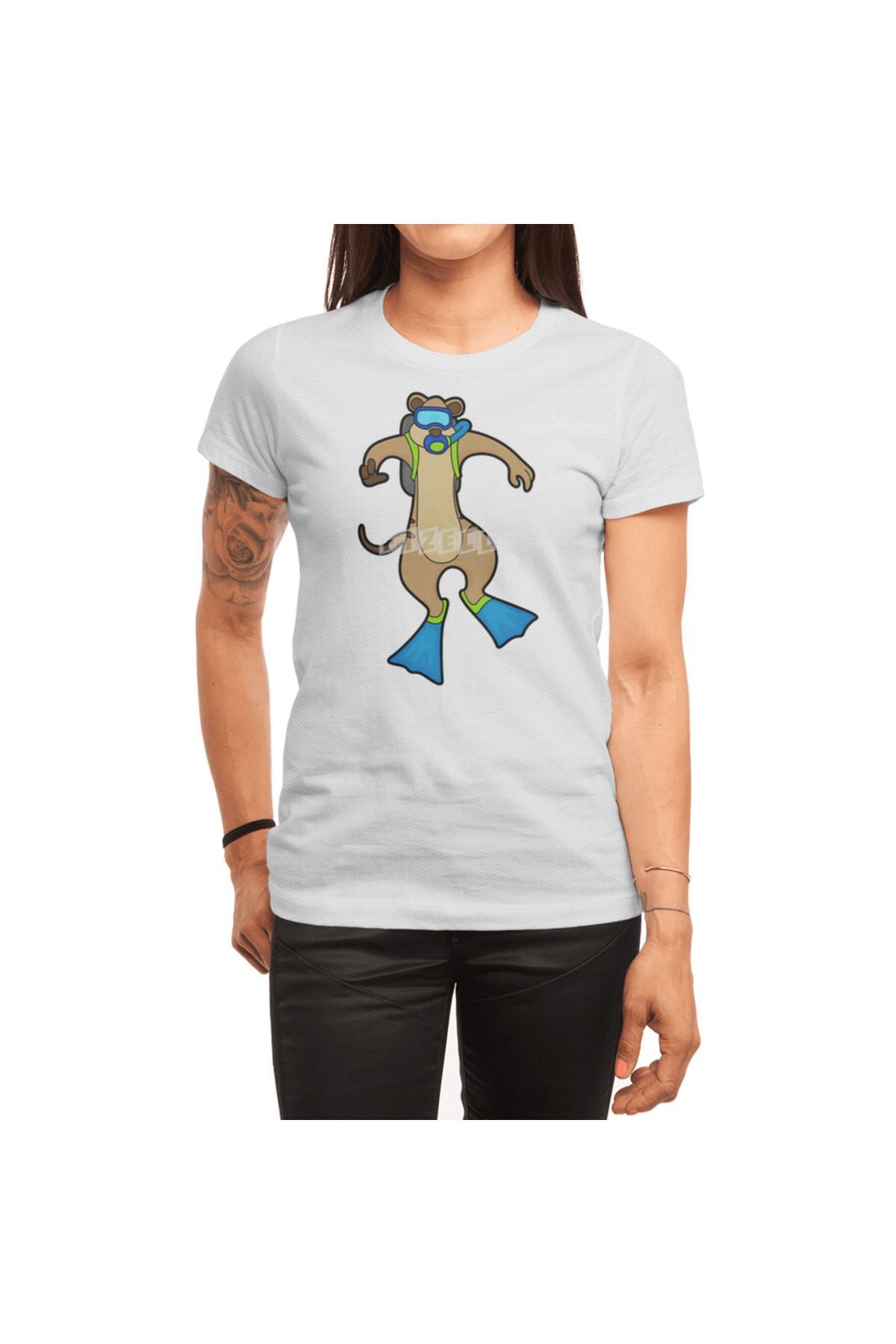 Fizello Meerkat At Diving With Swimming Goggles , Erkek Tişört, Kadın Tişört, Unisex Beyaz T-shirt