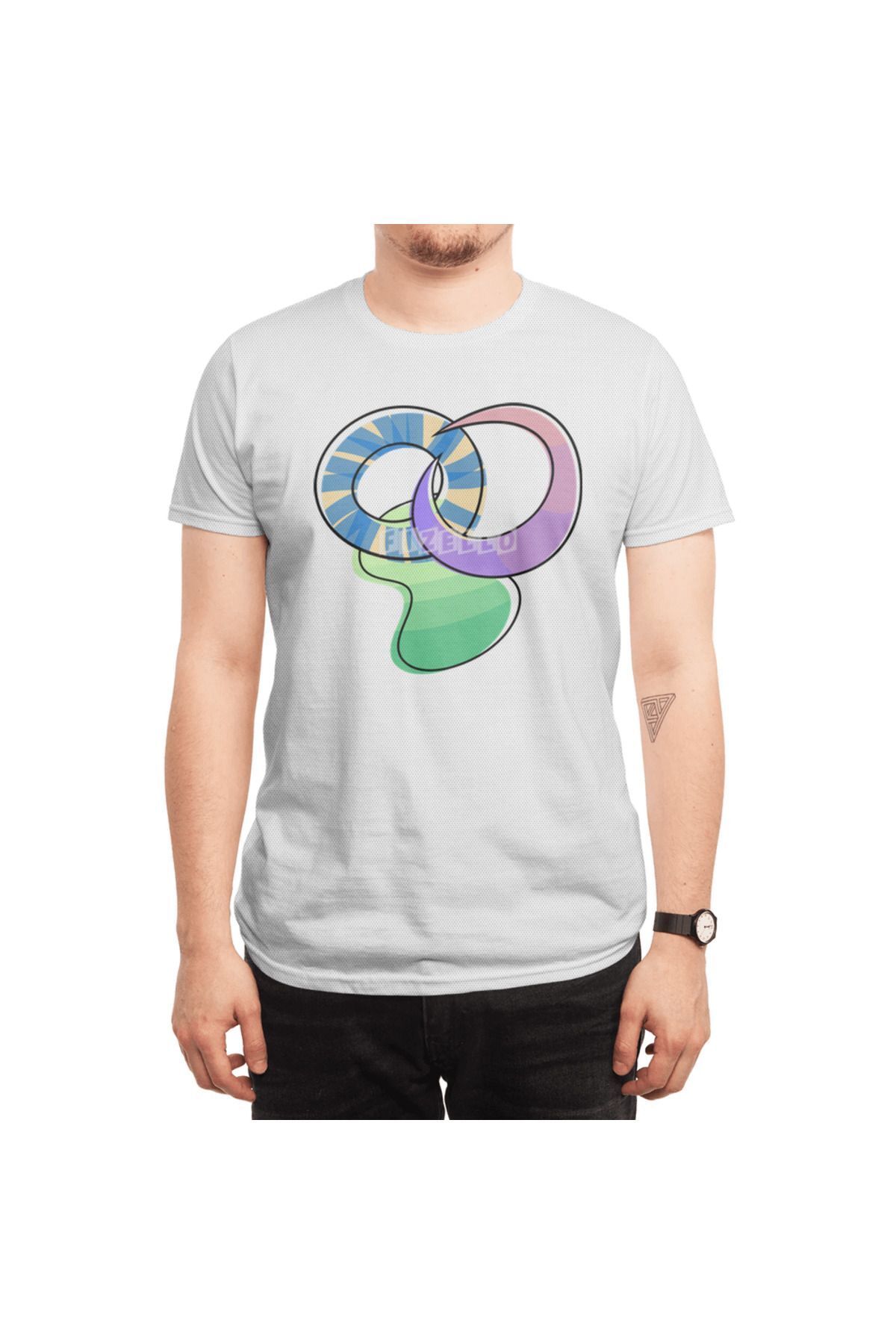 Fizello-Ανδρικό και γυναικείο λευκό μπλουζάκι - Random Colorful Shapes Design 6