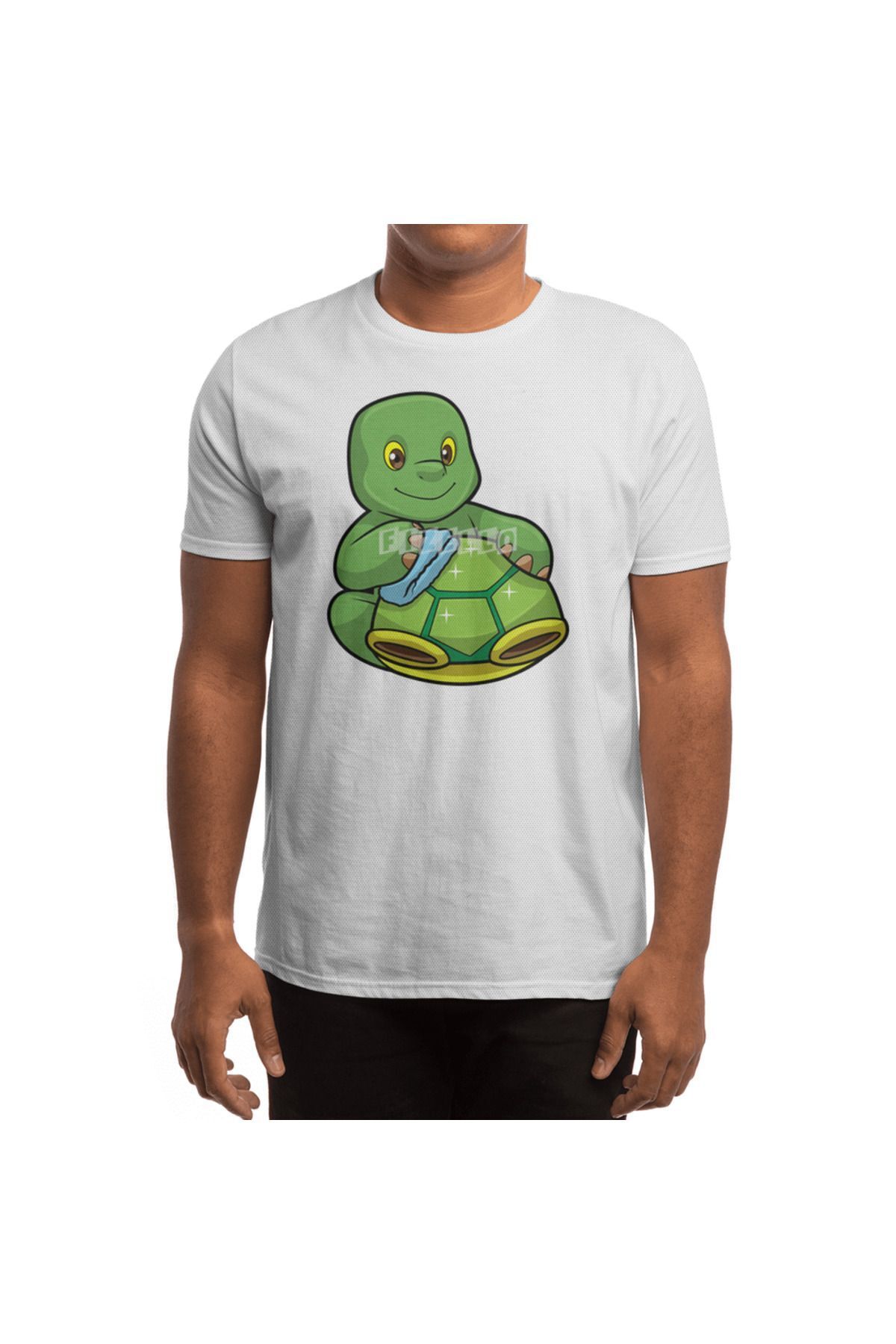Fizello-Ανδρικό και γυναικείο λευκό μπλουζάκι - Turtle With Shell & Cleaning Rag Design 4