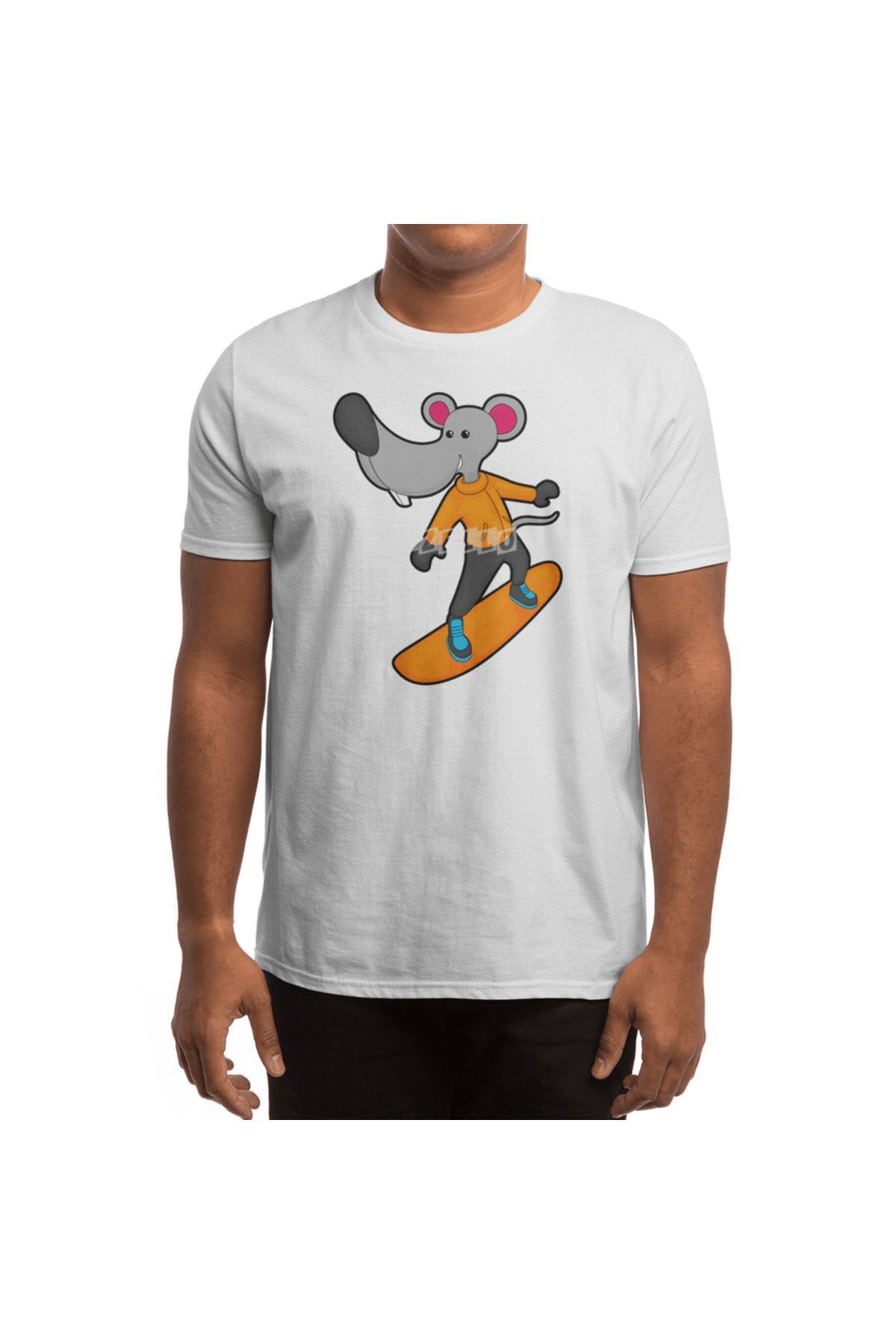 Fizello-Ανδρικό και γυναικείο λευκό μπλουζάκι - Mouse As Snowboarder With Snowboarding Unisex Design 4