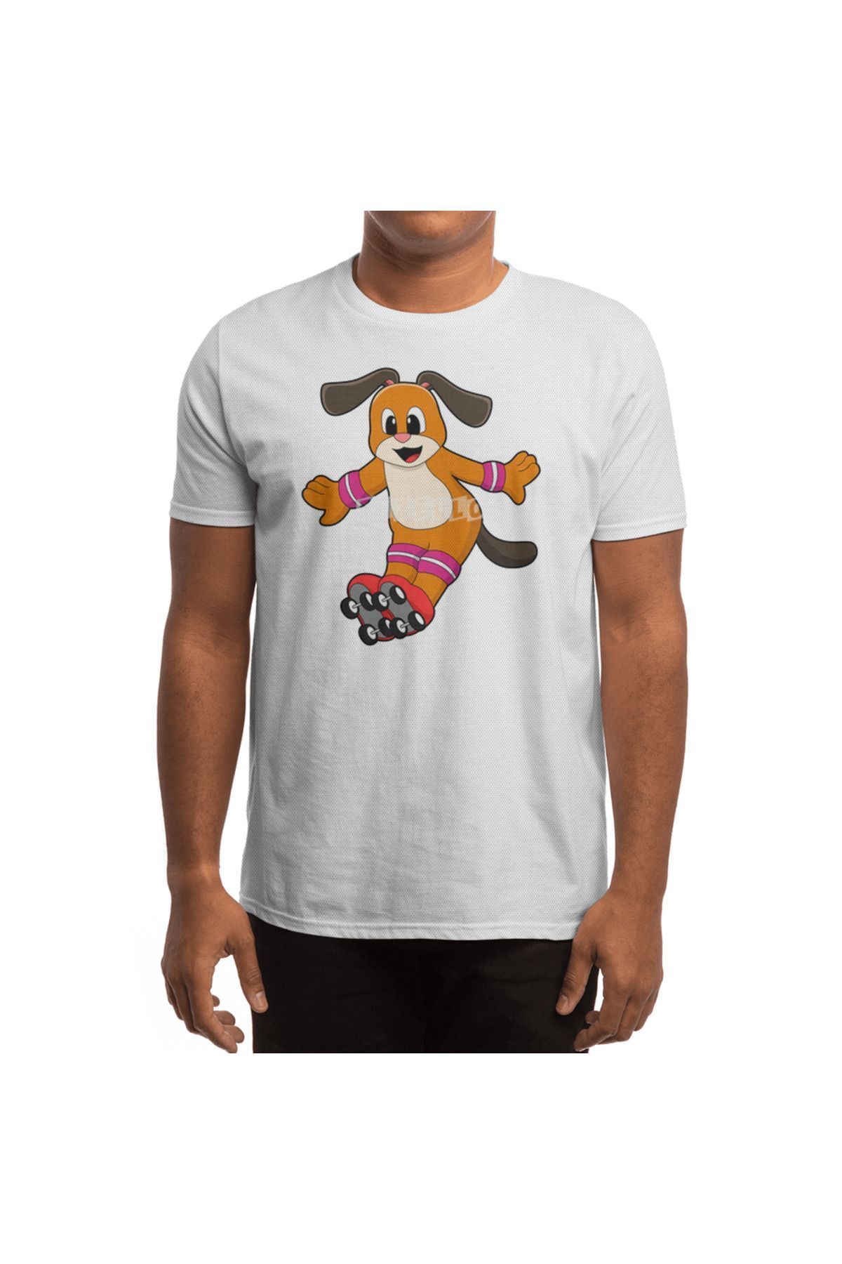 Fizello-Ανδρικό και γυναικείο μπλουζάκι - Dog As Skater With Inline Skates Unisex Λευκό μπλουζάκι 4