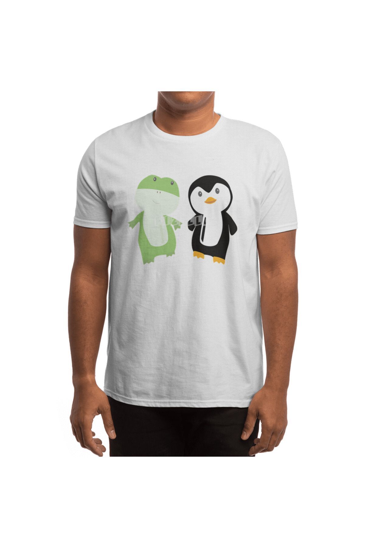 Fizello-Ανδρικό και γυναικείο μπλουζάκι - Frog Penguin με ελαφρύ αγιόκλημα Unisex λευκό μπλουζάκι 4