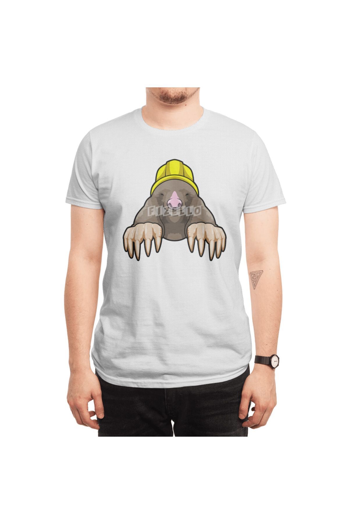 Fizello-Ανδρικό και γυναικείο λευκό μπλουζάκι Unisex - As Miner With Helmet Design 6