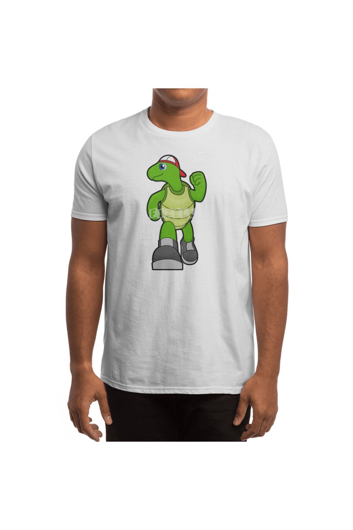 Fizello-Ανδρικό και γυναικείο Unisex λευκό μπλουζάκι - Turtle Horse Running With Cap Design 4