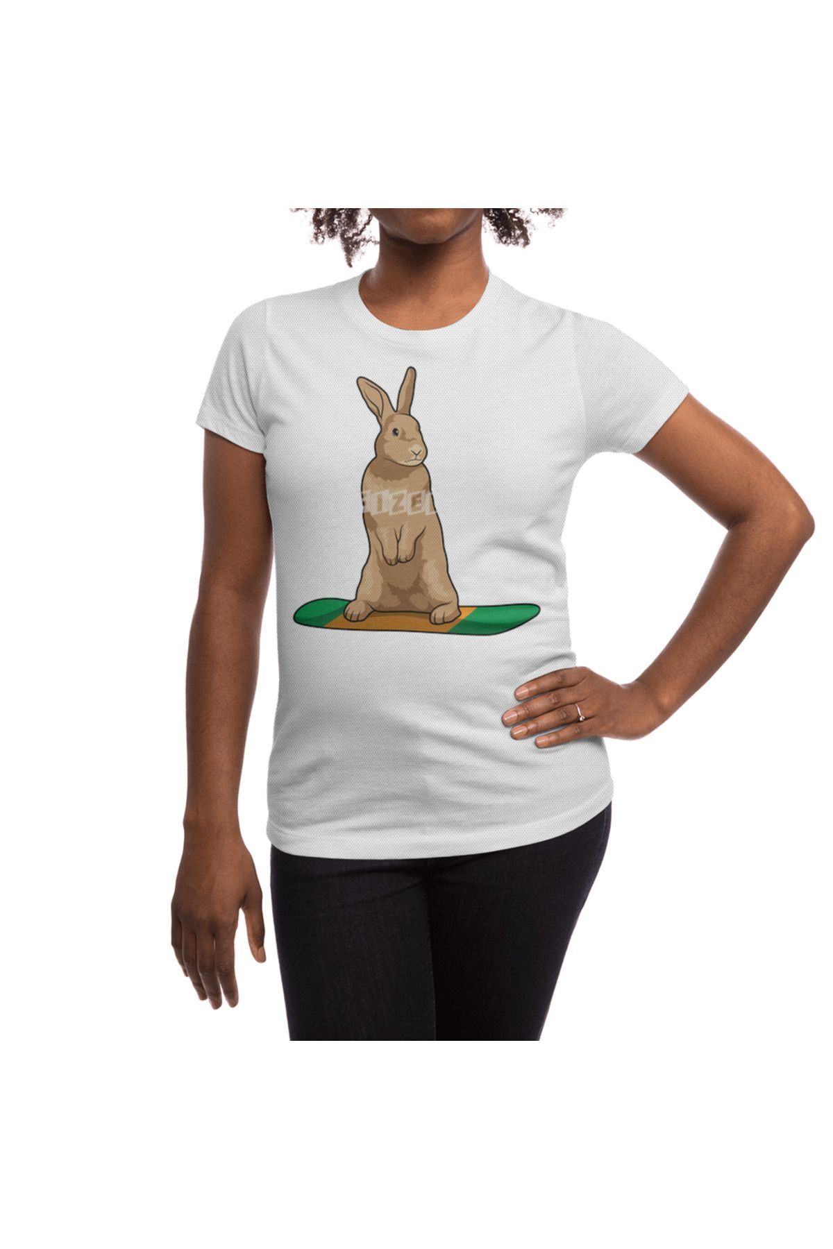 Fizello-Ανδρικό και γυναικείο λευκό μπλουζάκι - Rabbit As Snowboarder With Snowboarding Unisex Design 5