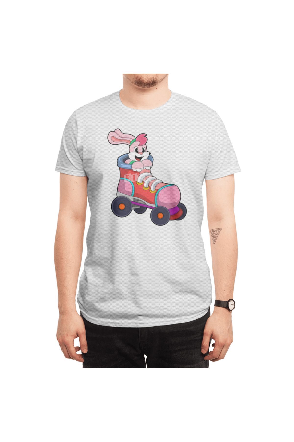Fizello-Λευκό μπλουζάκι για άνδρες και γυναίκες - Rabbit As Inline Skater, Inline Skates Illustrated 6