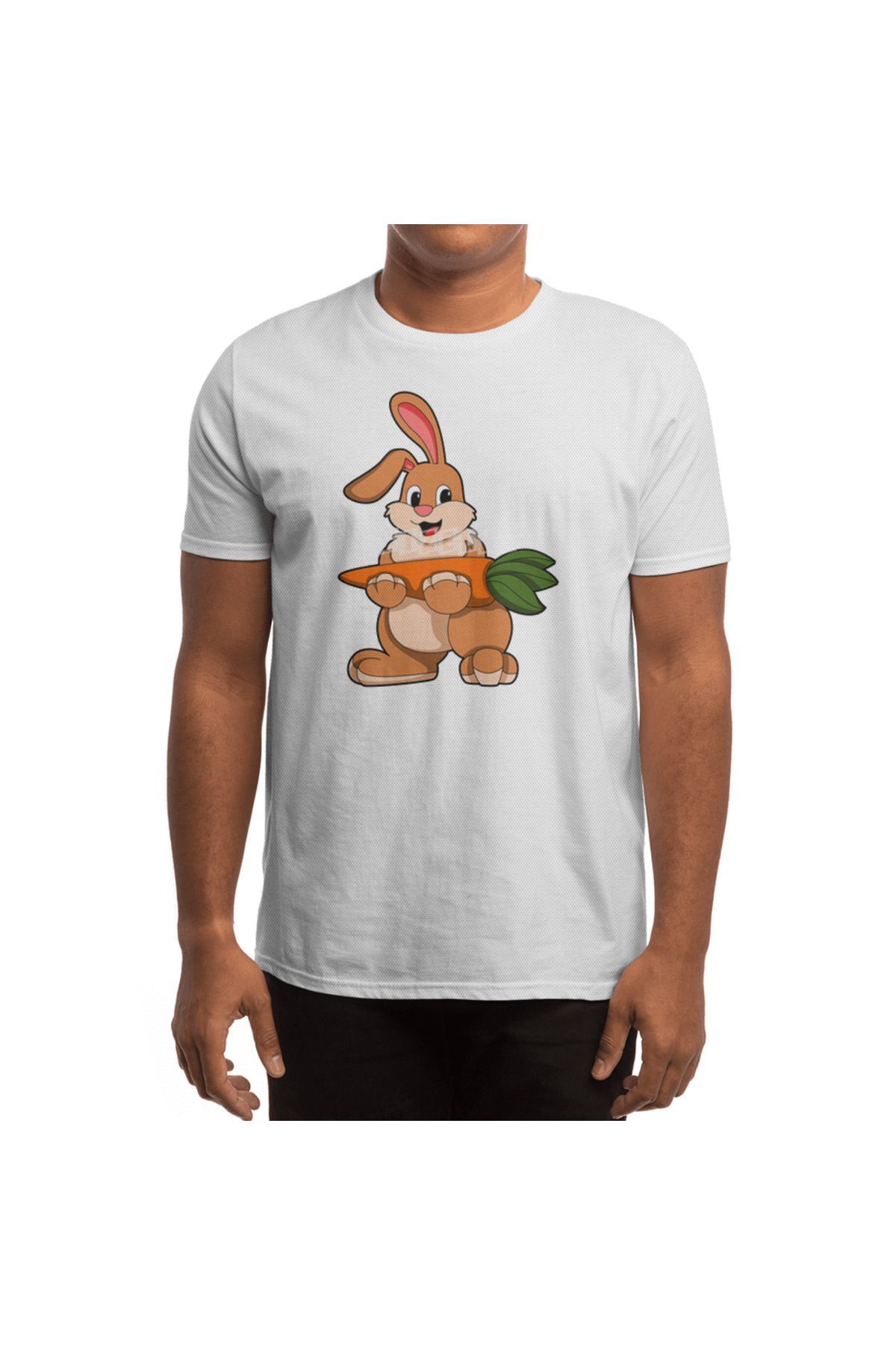 Fizello-Ανδρικό και γυναικείο λευκό μπλουζάκι - Rabbit with Carrot Unisex Design 4