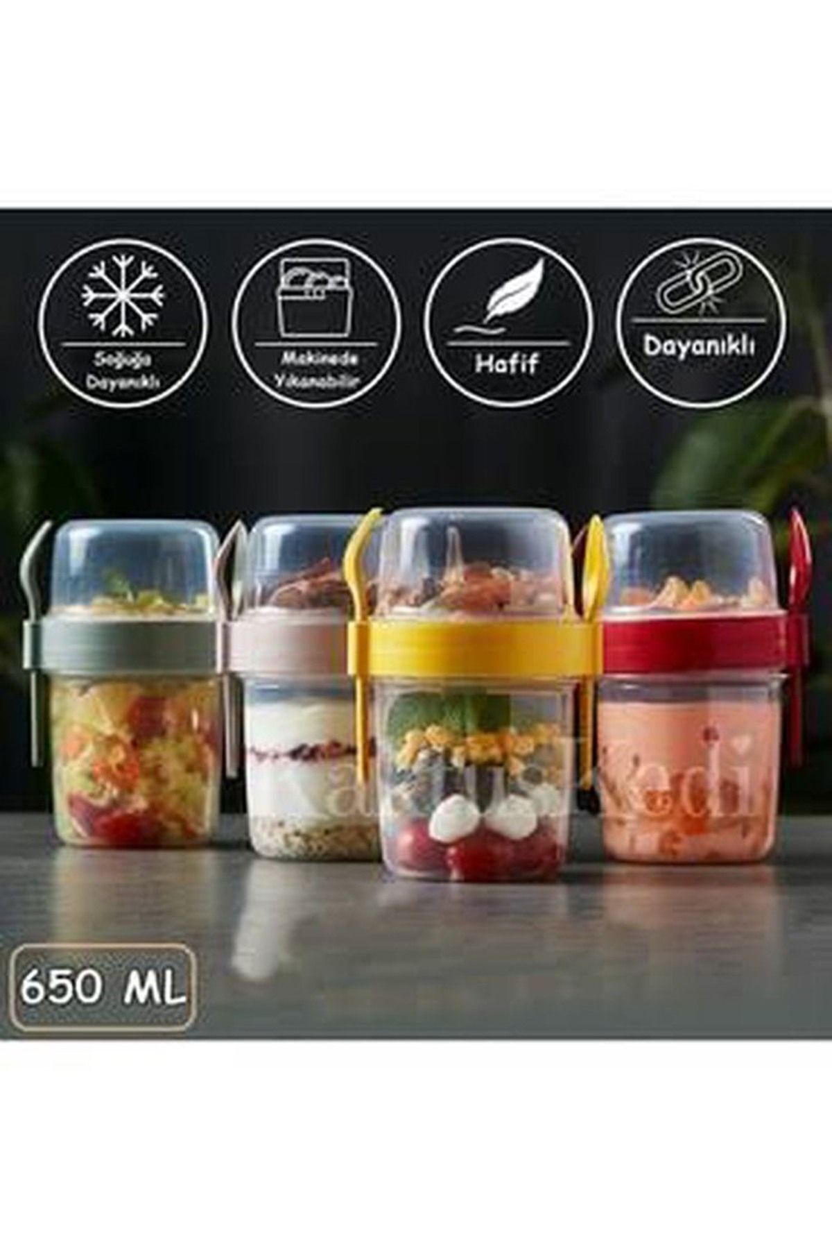 Hane216-Double Chamber - Portable Muesli with Fork and Spoon - Snack Container 1100 ml 4