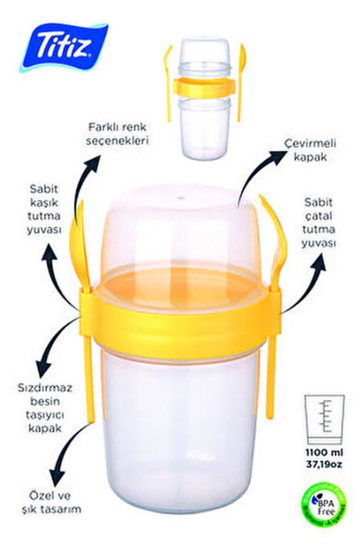 Hane216-Double Chamber - Portable Muesli with Fork and Spoon - Snack Container 1100 ml 8