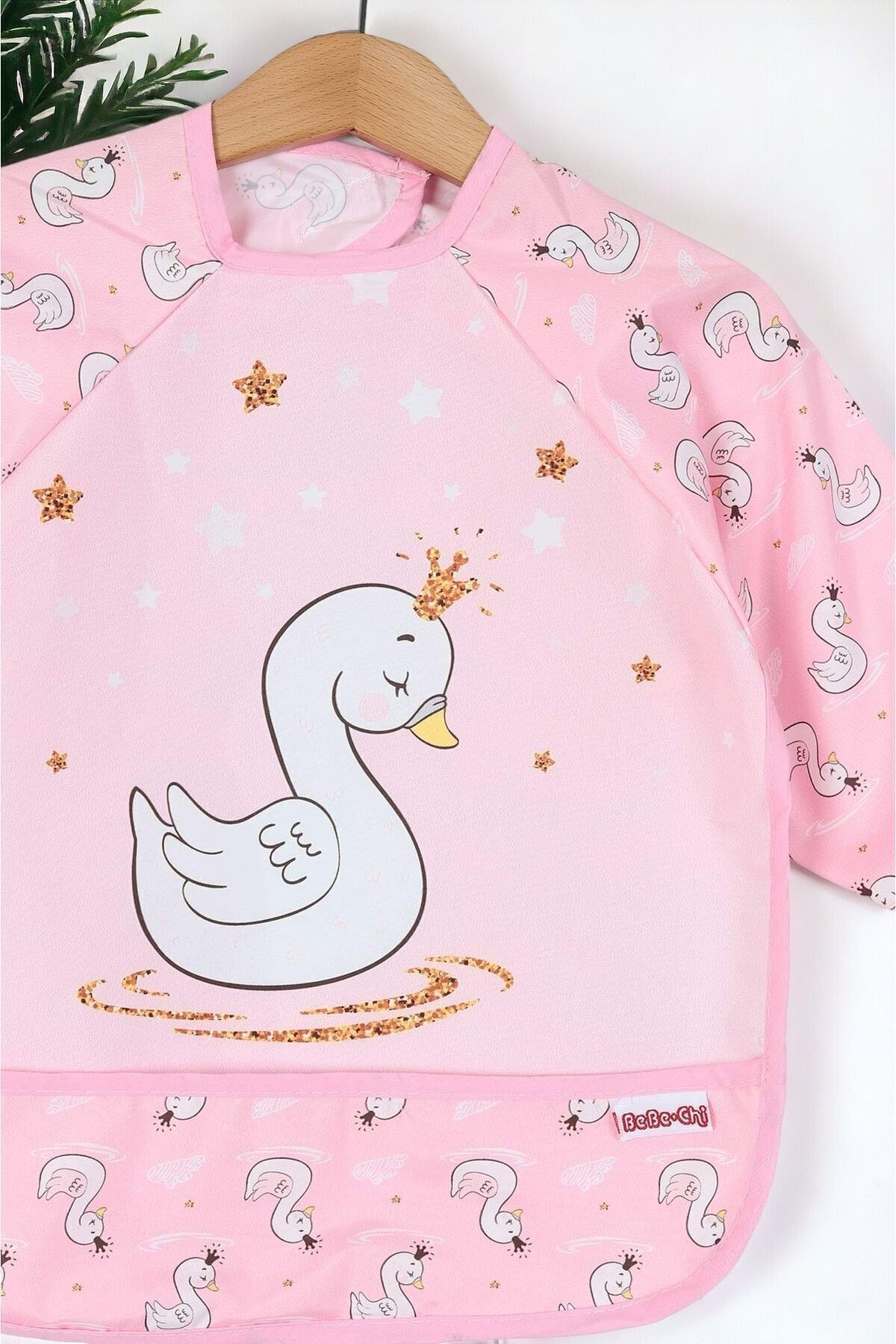 Ege Bebek Kuğu Baskılı Kız Bebek Uzun Kollu Sıvı Geçirmez Mama Önlüğü fotoğrafı 2 (önizleme)