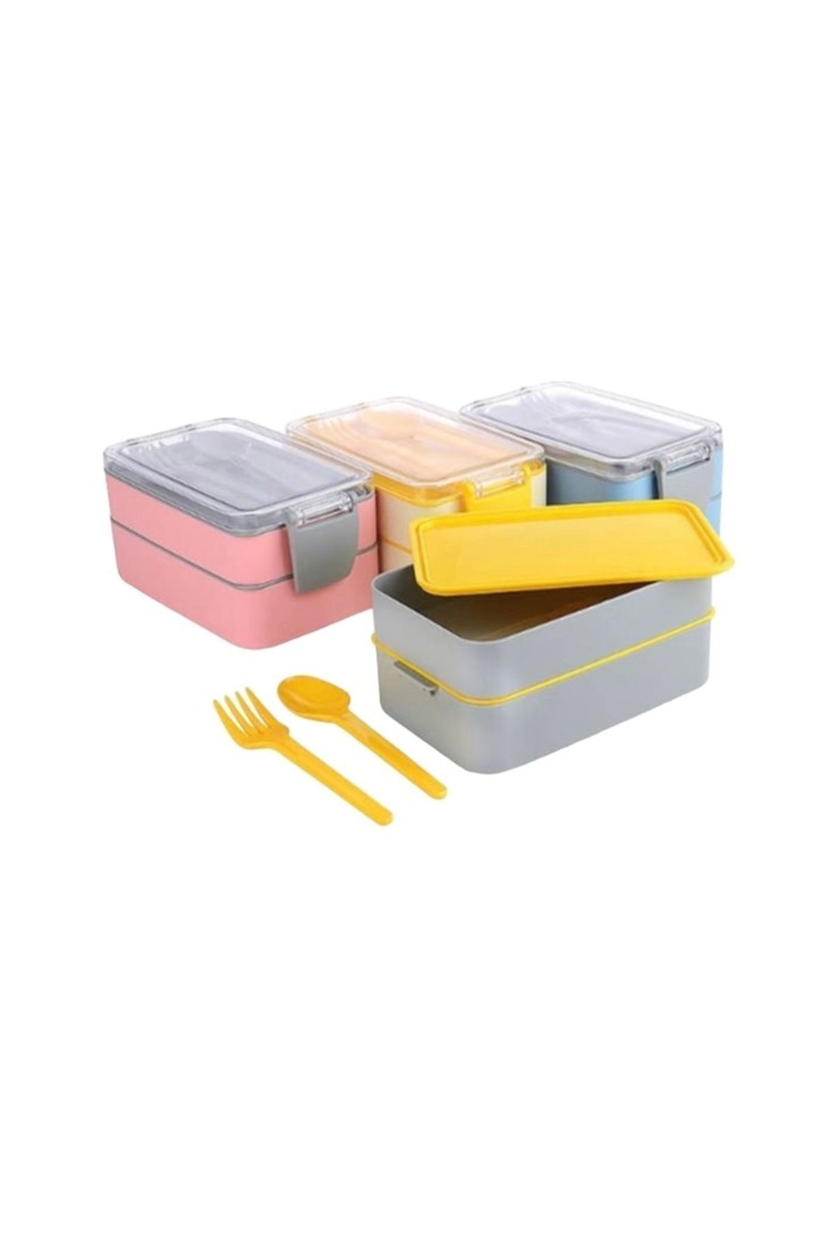 Hane216-Feeding and Food Container Set, 2 Tiers, with Self Fork and Spoon 3