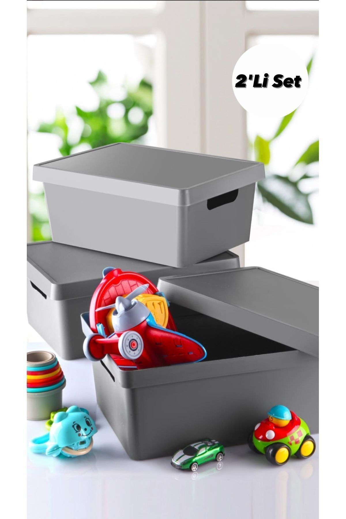 Hane216-10 Lt Organizer Box with Lid Set of 2 (Anthracite, Gray) 3